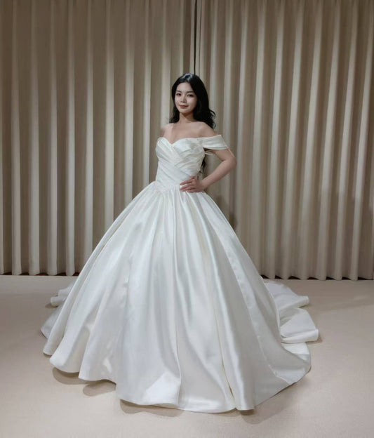 Ida | Off the Shoulder Satin Corset Basque Waist Ball Gown Wedding Dress