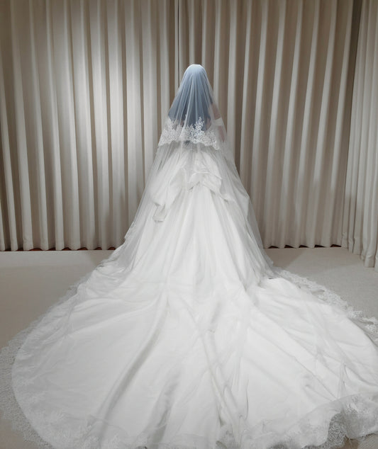 Leah | Satin Corset Ball Gown Wedding Dress with Detachable Sleeves