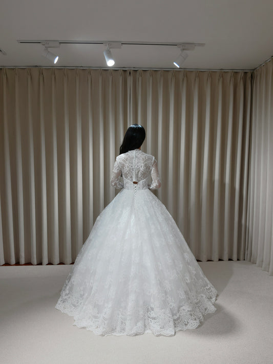 Susie | Long Sleeve French Lace Ball Gown Wedding Dress