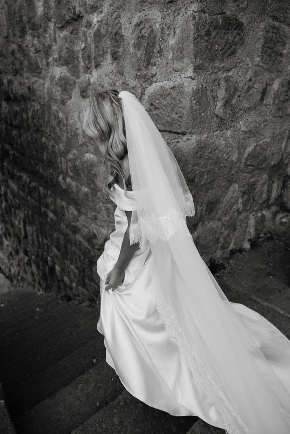 Lamia | Minimalist Off Shoulder Satin Corset Wedding Bridal Dress, Custom Simple Modest Courthouse Civil Wedding Reception Elopement Gown