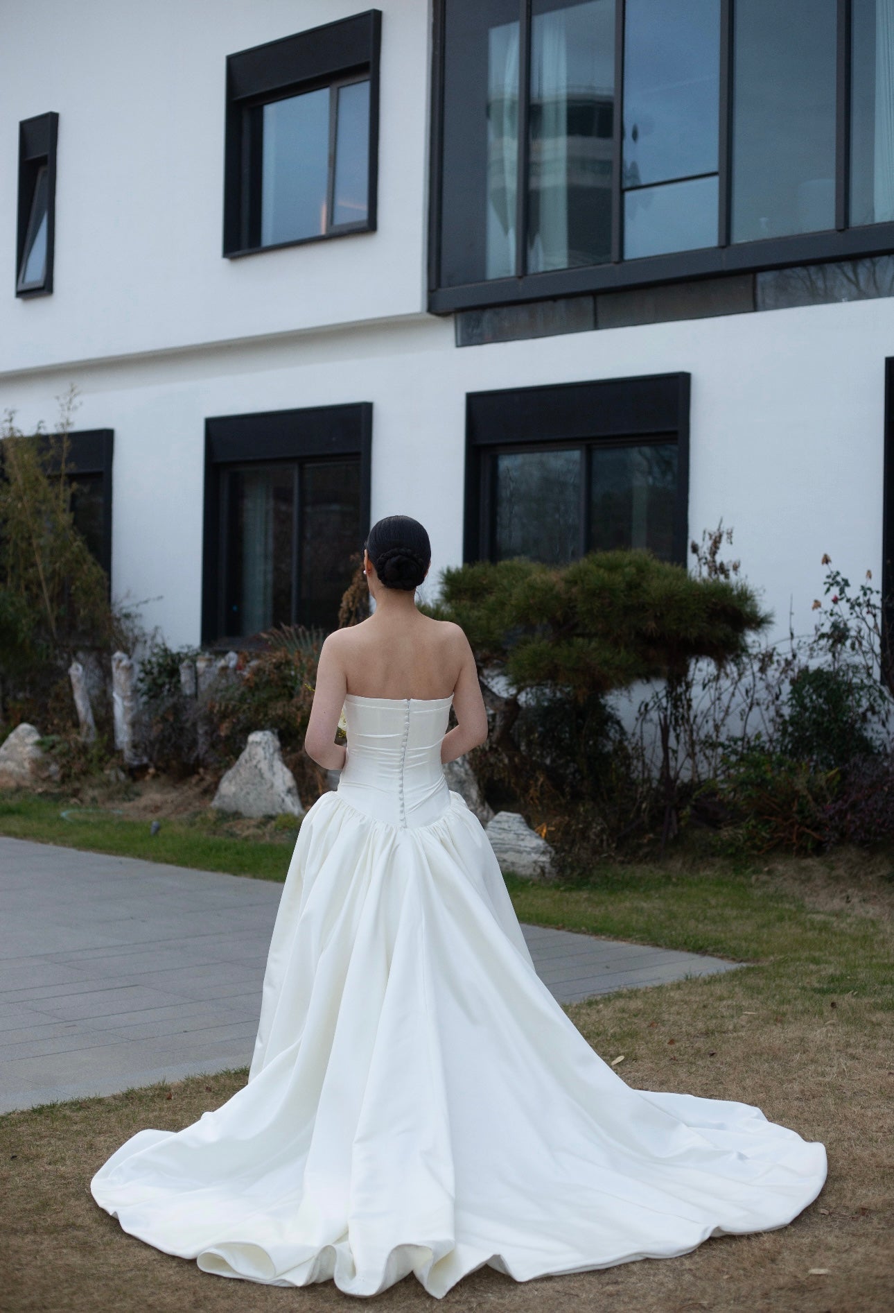 Minimalist drop waist satin wedding dress, custom simple & classic Ivory bridal ball gown