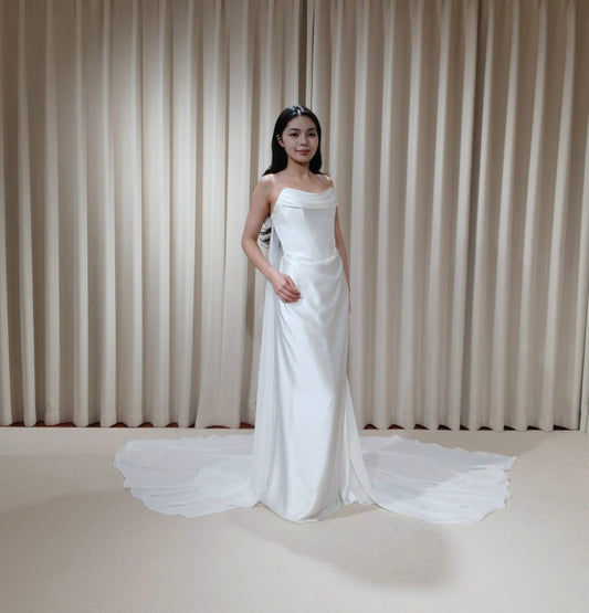 Georgia | Minimalist Satin Corset Wedding Bridal Dress, Custom Simple Elegant Prom Party Gown Classic French Style, Georgia Flower wedding inspired