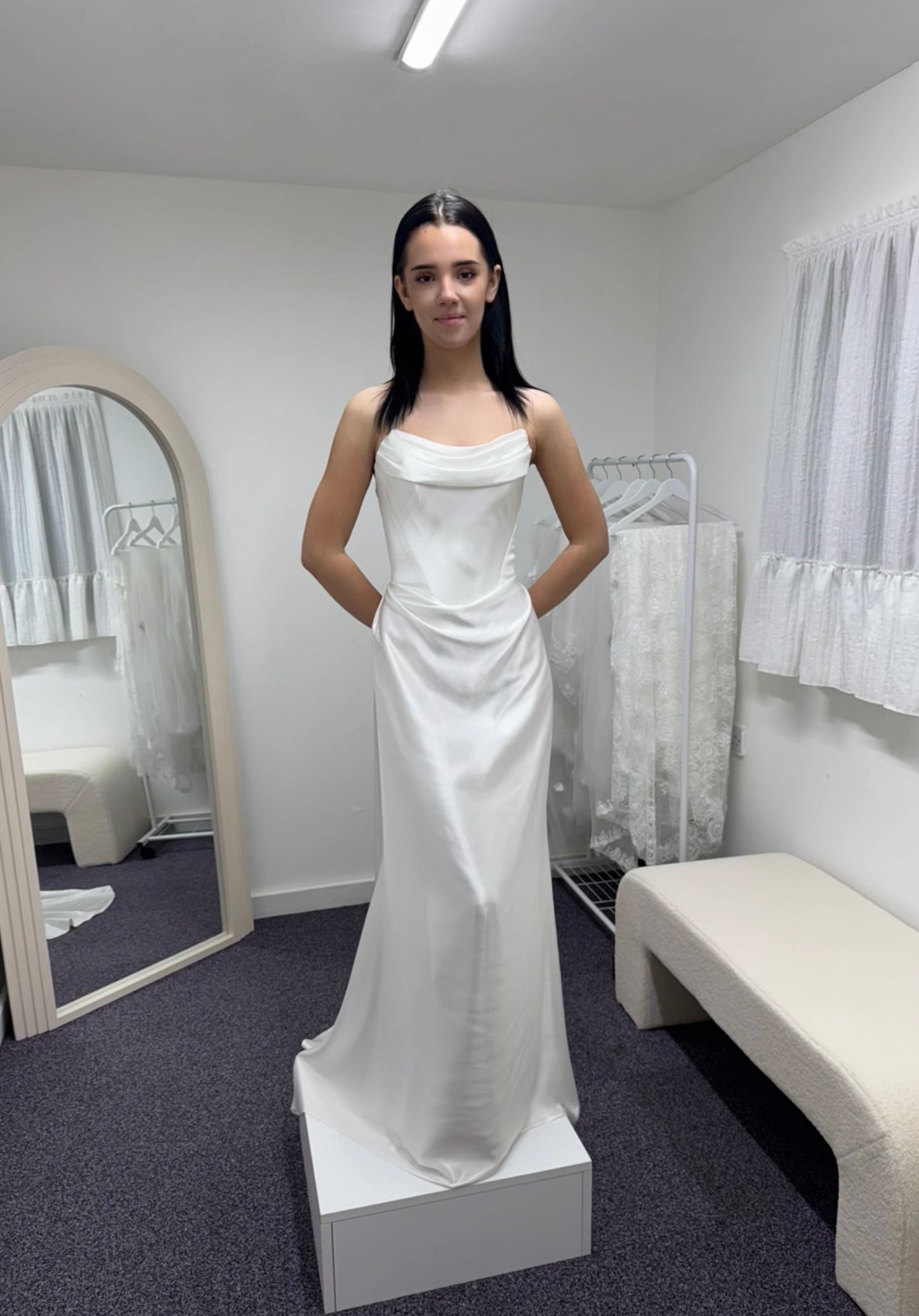 Georgia - New Version | Satin Corset Wedding Dress with Detachable Cape