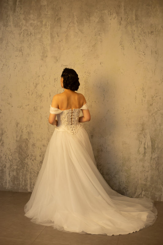 Valerie (Tull Skirt Version) | Two-piece Wedding Dress, Hand Beaded Corset Top with Tulle Skirt