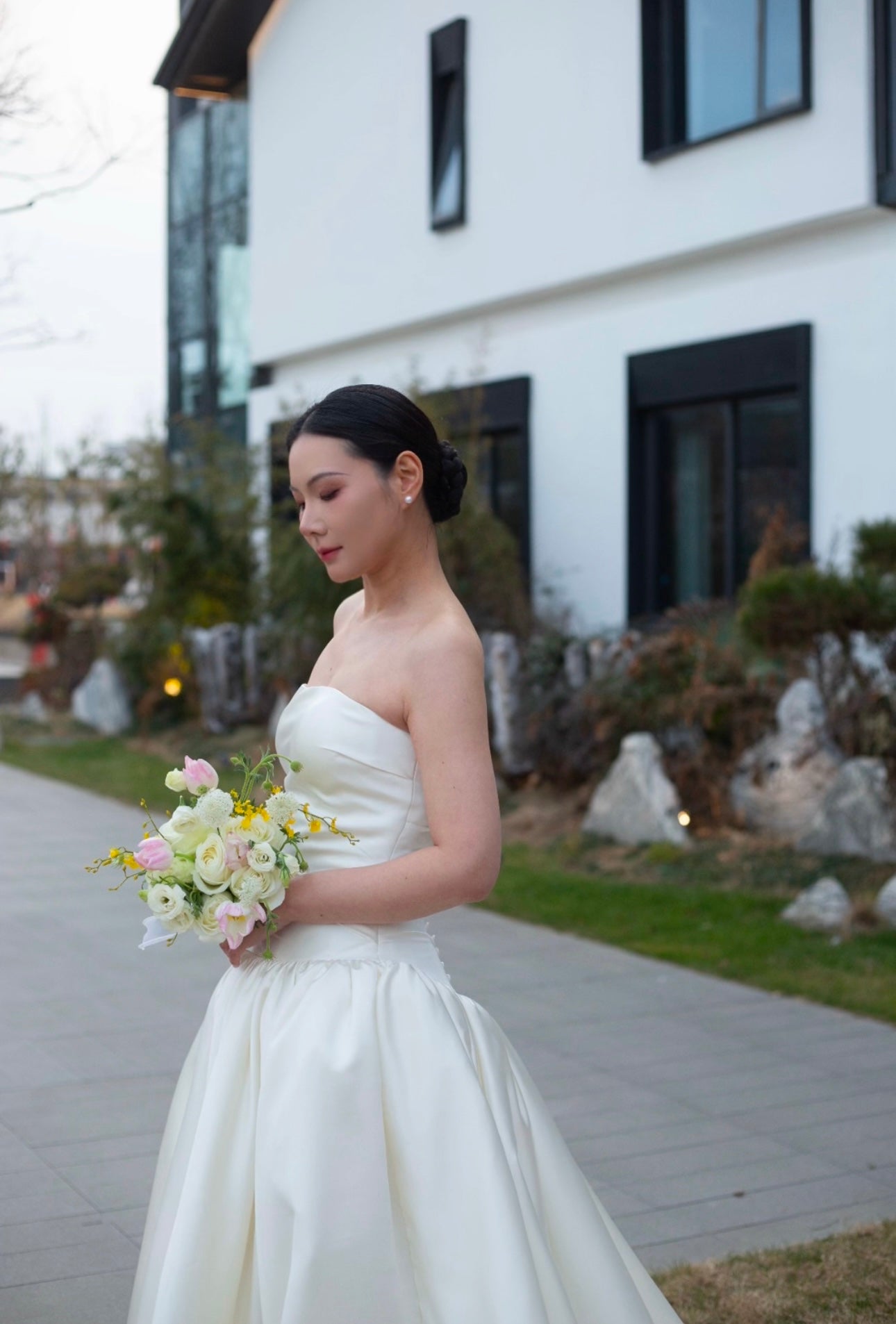 Minimalist drop waist satin wedding dress, custom simple & classic Ivory bridal ball gown