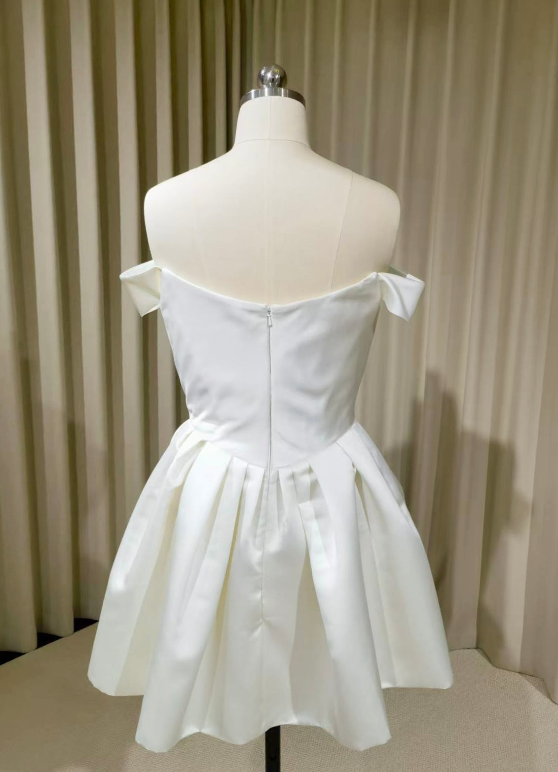 Zoe | Minimalist Off the Shoulder Basque Waist Satin Short Wedding Dress, Custom Simple Courthouse Civil Wedding Reception Elopement Dress