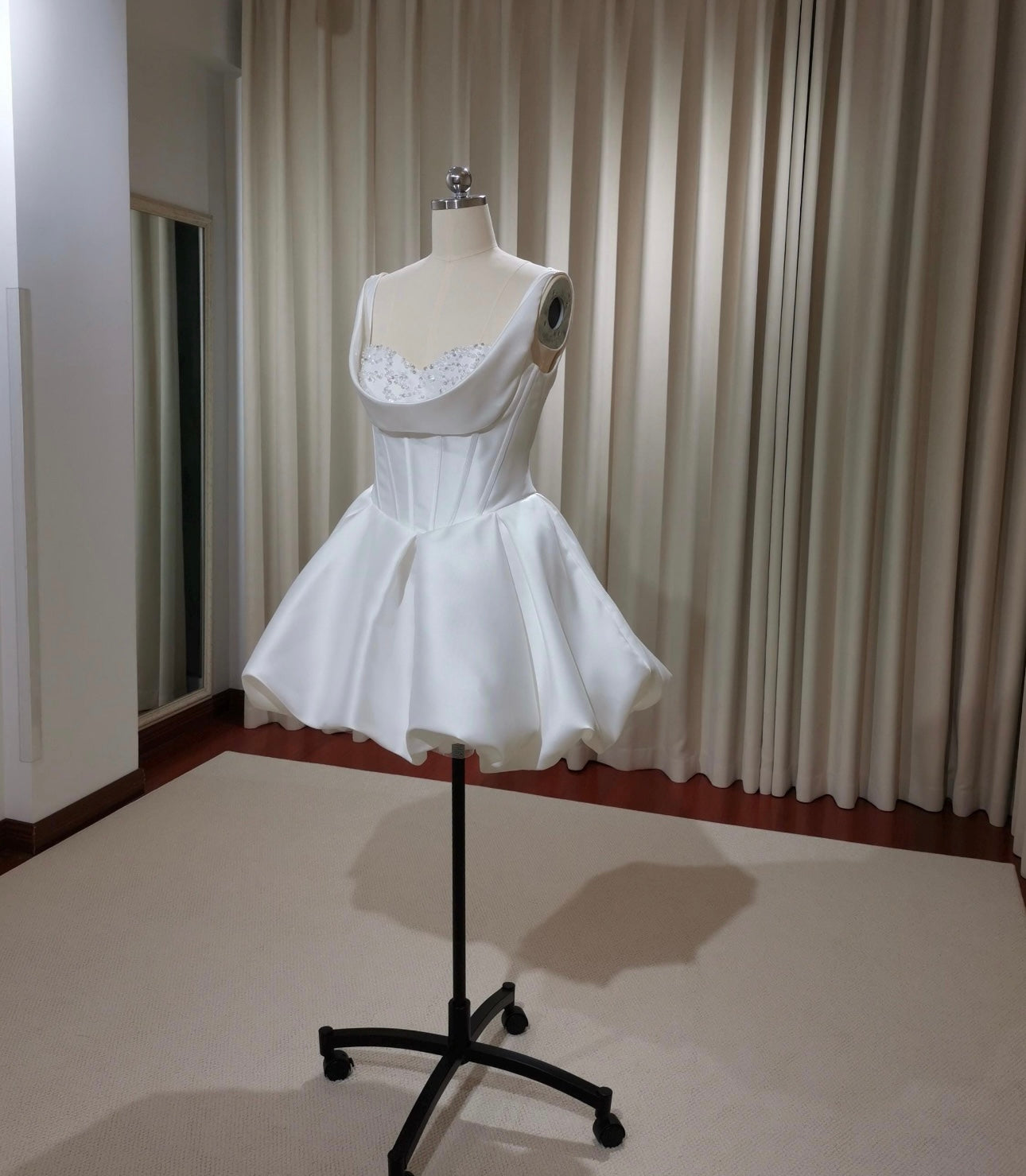 Sample dress, Minimalist satin short wedding prom dress, Rehearsal dinner mini dress, Custom Elopement Dress, Bridal shower Engagement dress