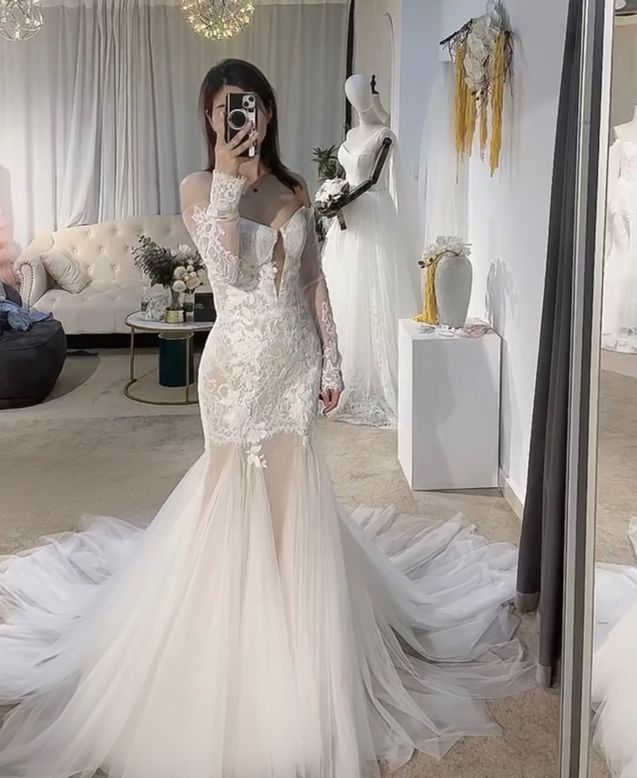 Off the Shoulder Long Sleeve Mermaid Custom Wedding Bridal Dress, Elegant Tulle Lace Prom Party Gown Fairy Boho Princess