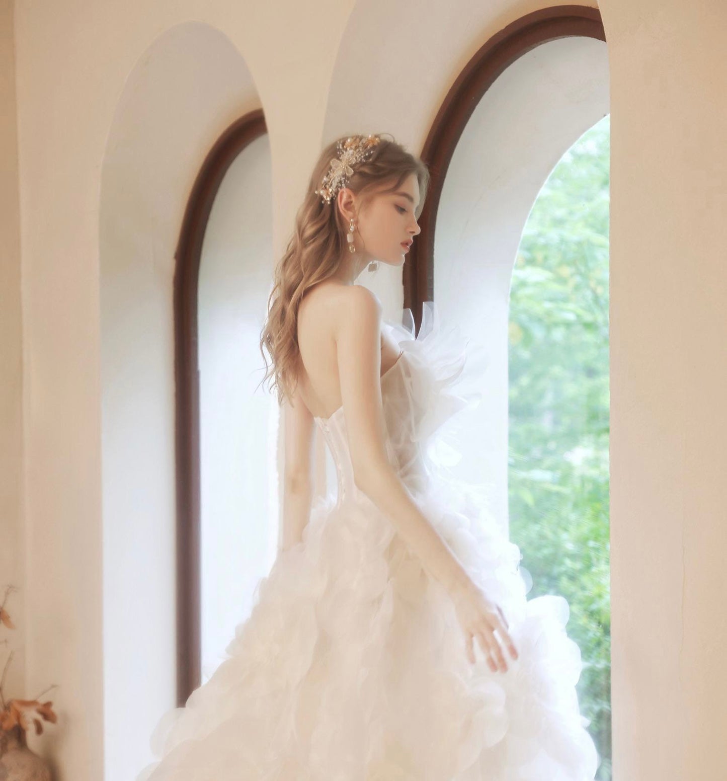 Ivory Tulle Fairytale A-line Floral Wedding Bridal Dress Custom Elegant Prom Party Gown Boho Princess Lolita Classic Romantic.