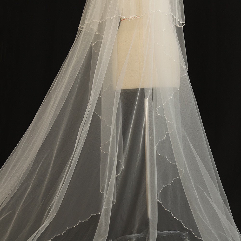 Beaded Wedding Bridal Veil with Customisable Hand sewing phrases, words, letters, initials. Unique Wedding gift for brides.