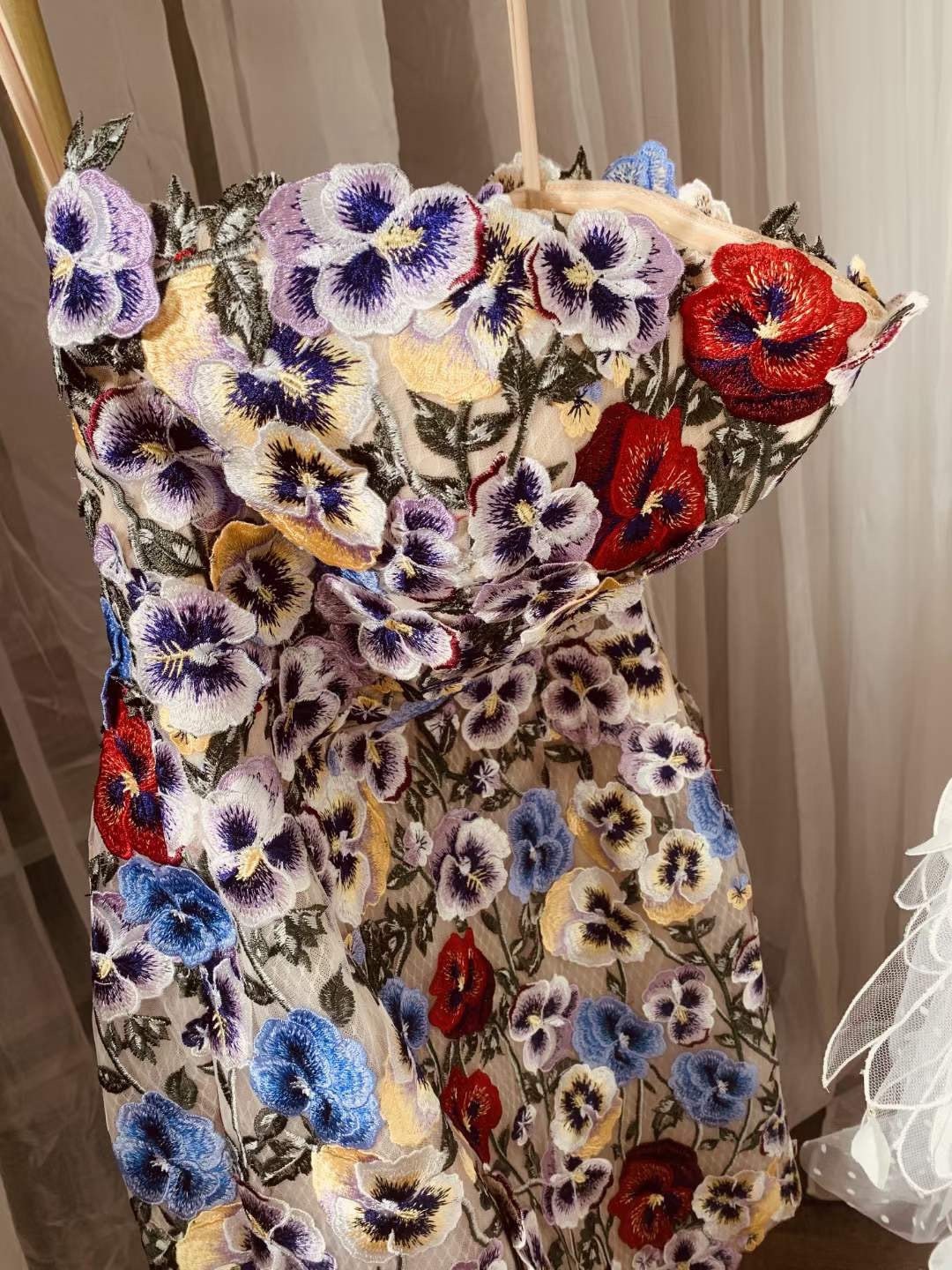 Flower embroidery short wedding dresses, Colorful dress, Rehearsal dinner dress, Elopement dress, Bridal shower dress, Engagement dress