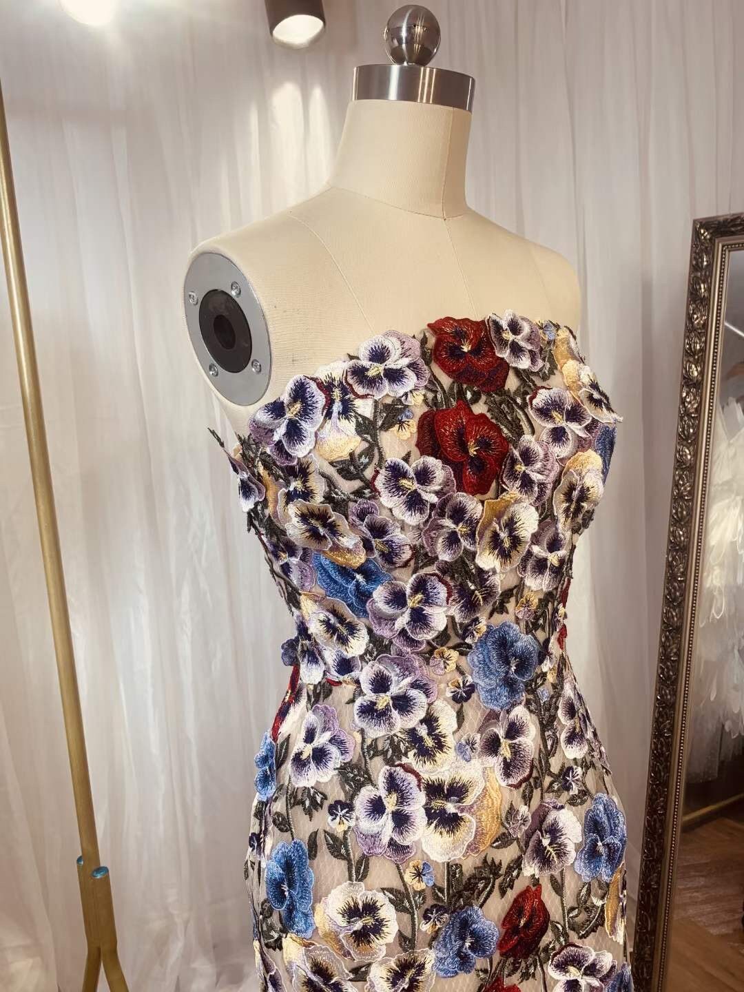Flower embroidery short wedding dresses, Colorful dress, Rehearsal dinner dress, Elopement dress, Bridal shower dress, Engagement dress