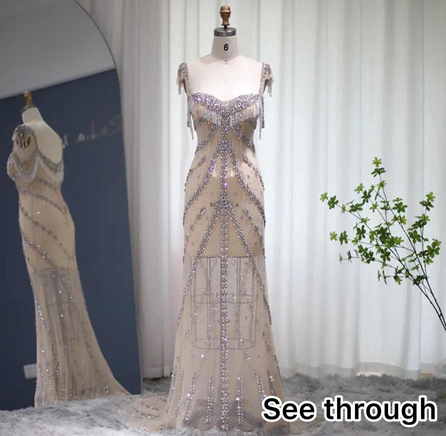 Kendall Jenner Celebrity Mermaid Dress, Luxury Crystal Tulle Evening Dress for Wedding, Boho Lolita Princess Prom Party Bridal Gown.