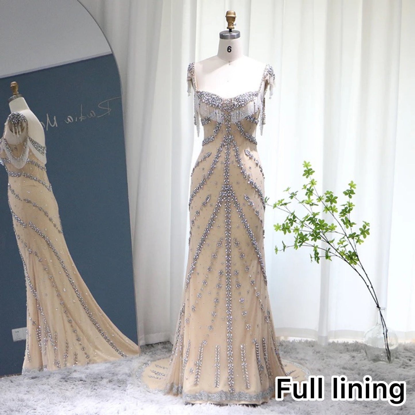 Kendall Jenner Celebrity Mermaid Dress, Luxury Crystal Tulle Evening Dress for Wedding, Boho Lolita Princess Prom Party Bridal Gown.