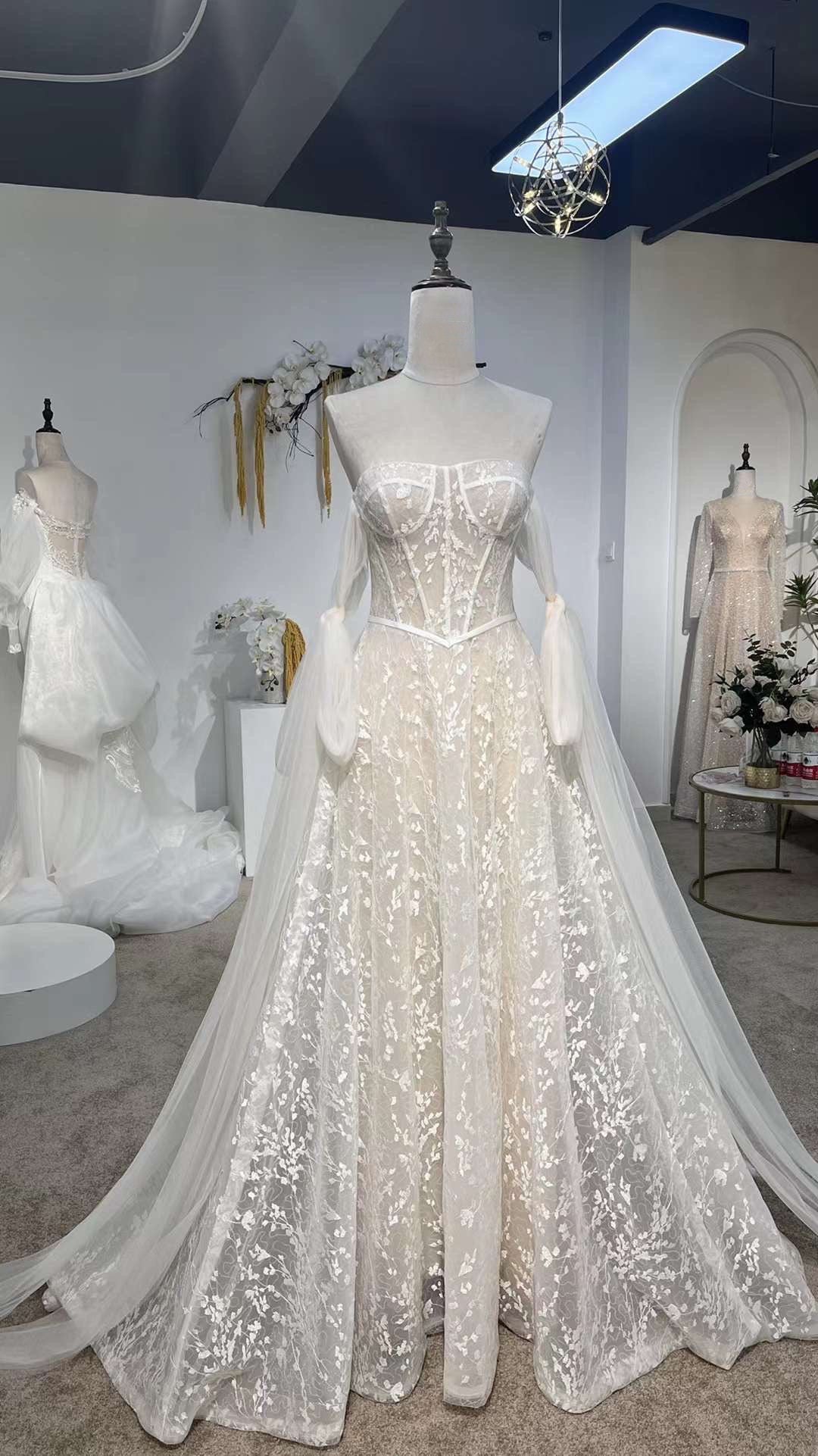 Off shoulder fairy corset drop waist wedding dress, custom unique