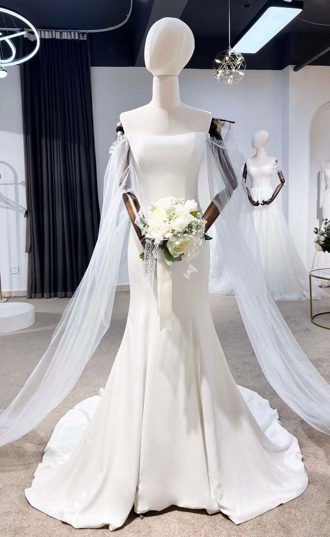 Long sleeve satin mermaid courthouse wedding dress, unique minimalist Long sleeve satin mermaid courthouse wedding dress, unique minimalist