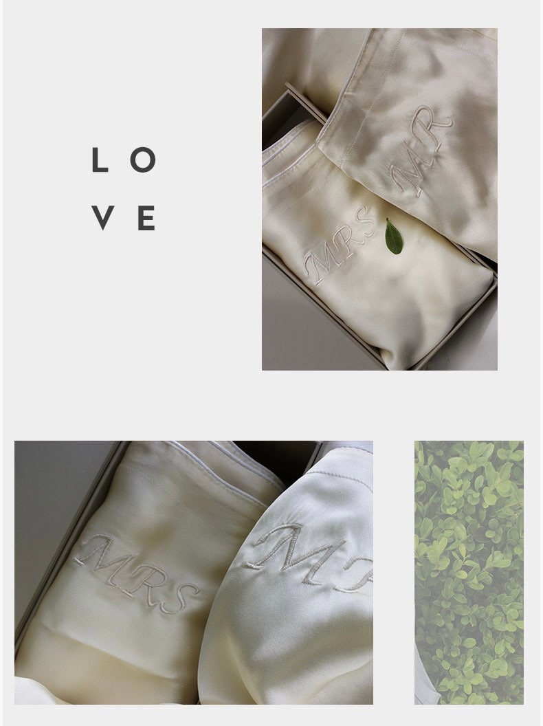 Organic mulberry silk pillowcase, unique wedding gift for the couple, Mr & Mrs high-quality gift set, groom gift from bride on wedding day
