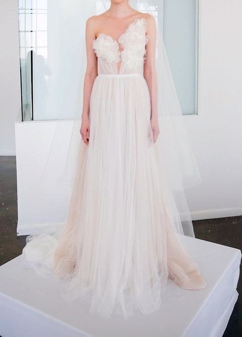 Fairy Floral A-line Tulle Wedding Bridal Dress, Custom Simple Boho Elegant Prom Party Gown