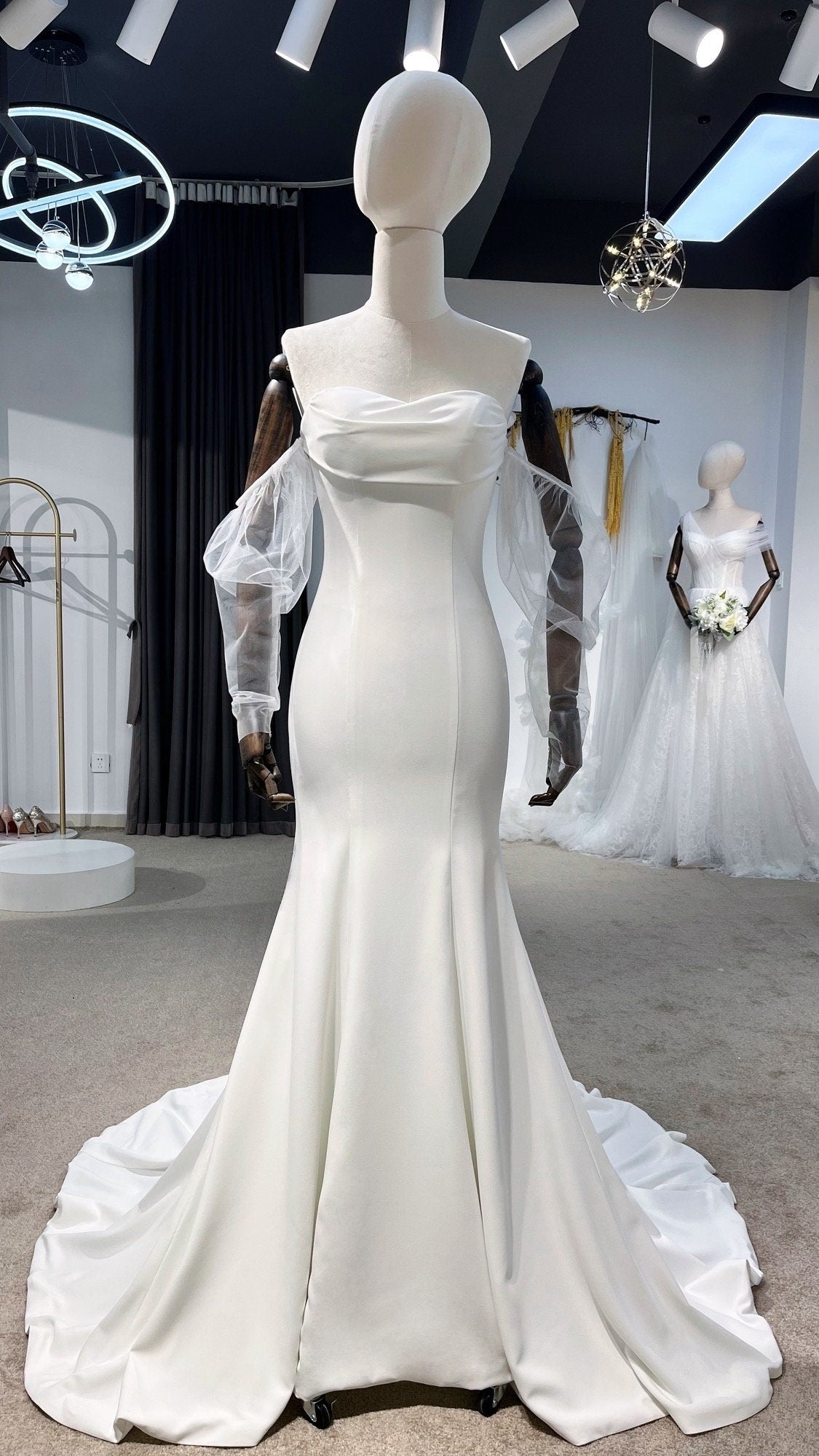 Long sleeve satin mermaid courthouse wedding dress, unique minimalist Long sleeve satin mermaid courthouse wedding dress, unique minimalist
