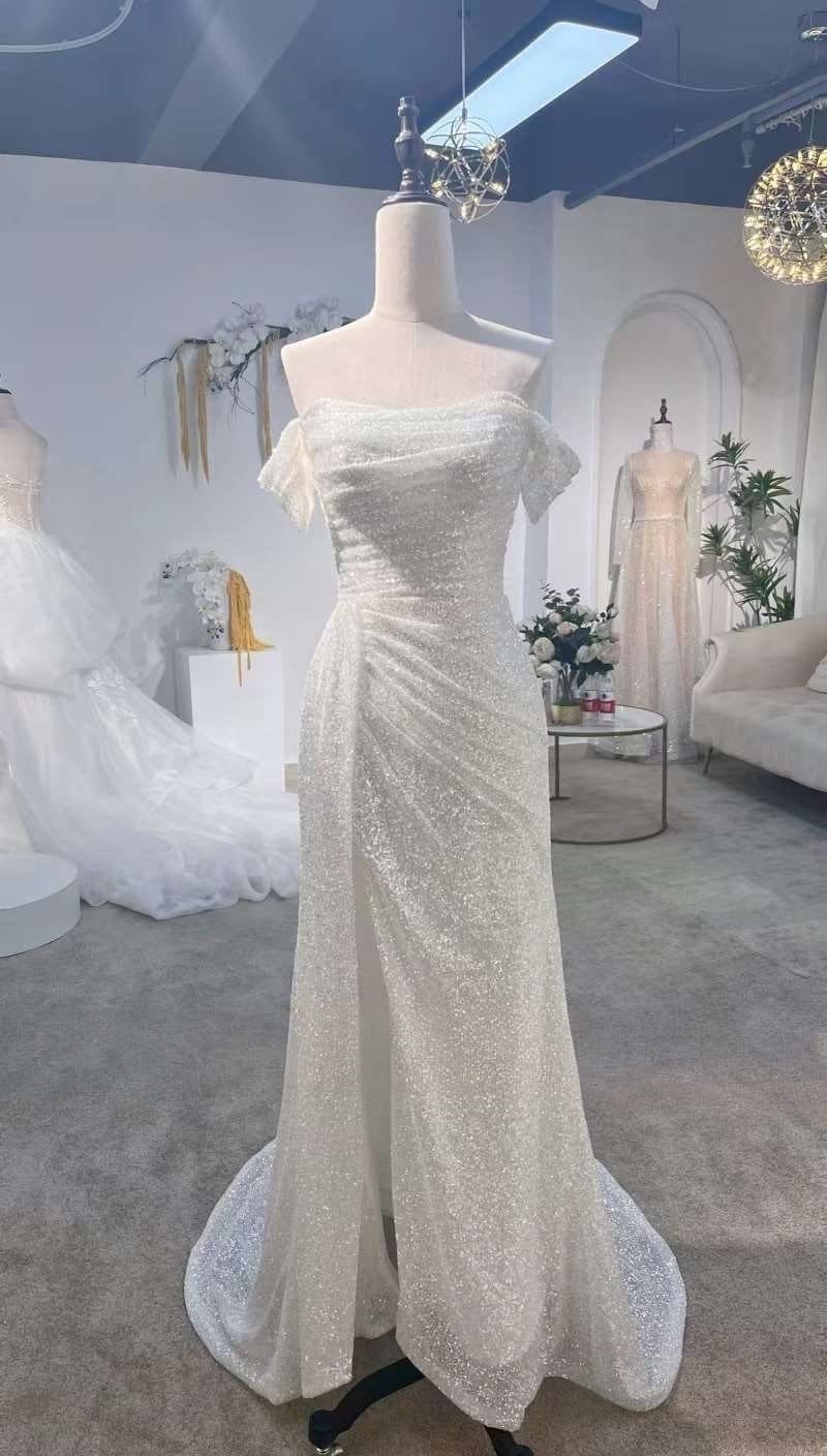 Custom Beaded Off the Shoulder A-line Wedding Bridal Dress, Sexy Elega Shindig Threads Custom Beaded Off the Shoulder A-line Wedding Bridal Dress, Sexy Elega Shindig Threads
