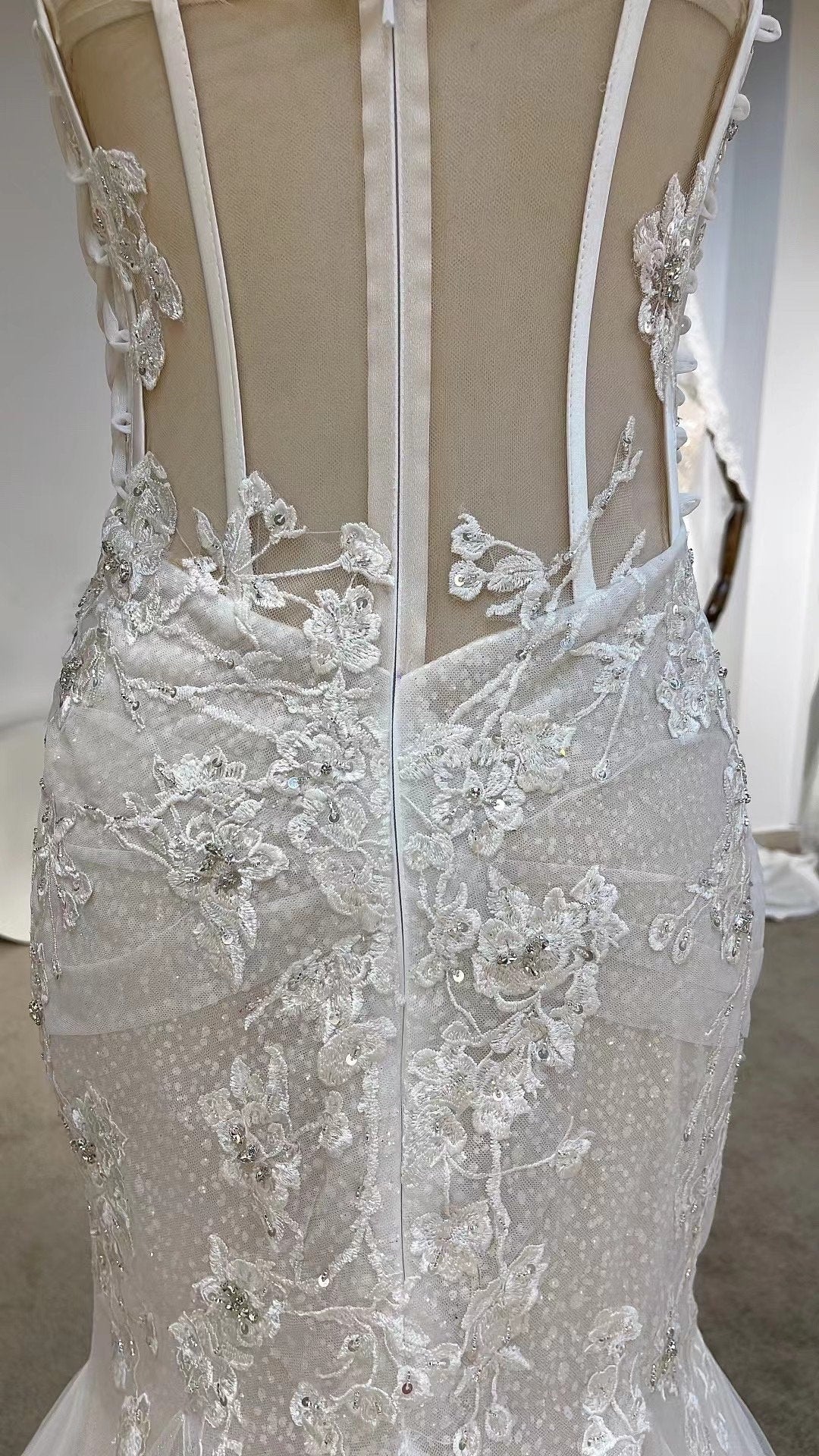 Fairy Corset Mermaid Wedding Bridal Dress, Custom Elegant Lace Gown, Unique Elopement Dress for Courthouse Wedding, Romentic Reception Dress