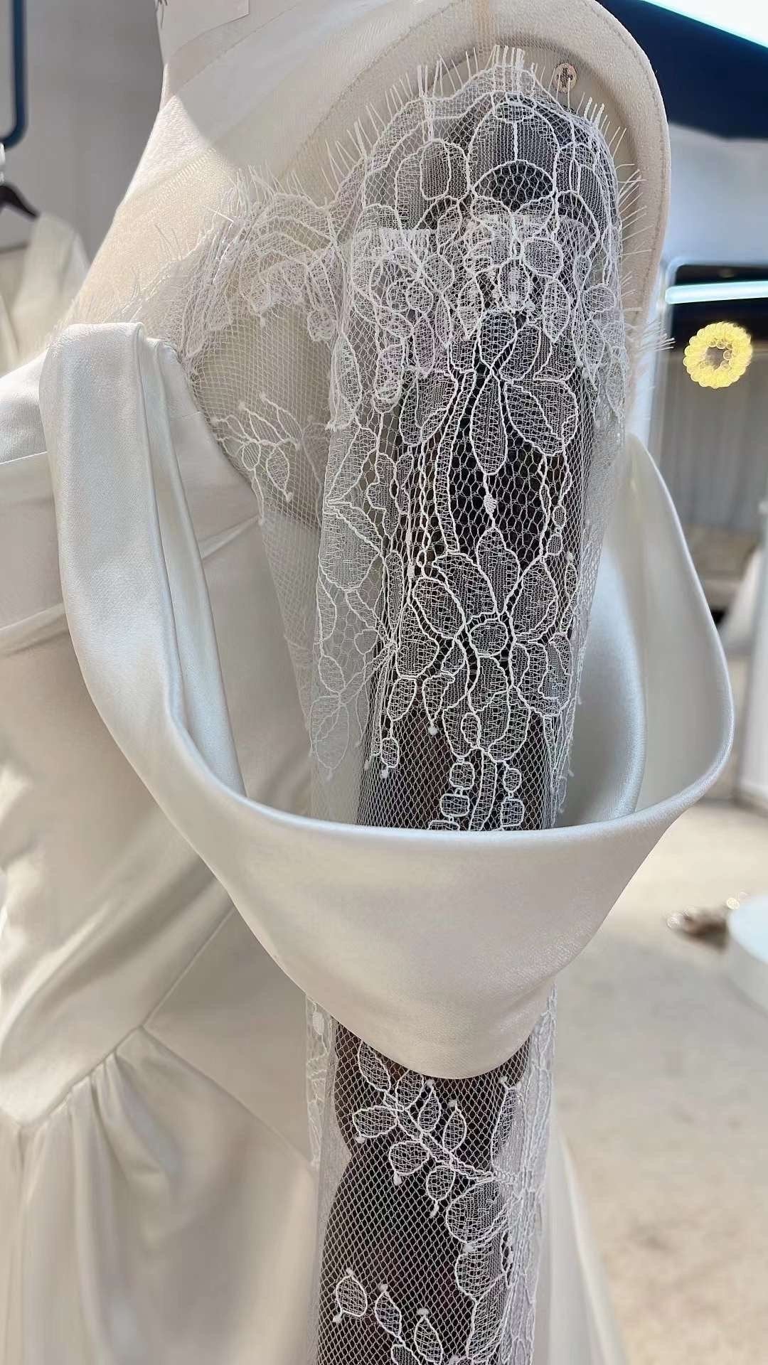 Sample Dress, Minimalist off the shoulder Ivory Satin Wedding Bridal Dress, Custom Long Sleeve Simple Elegant Prom Party Gown