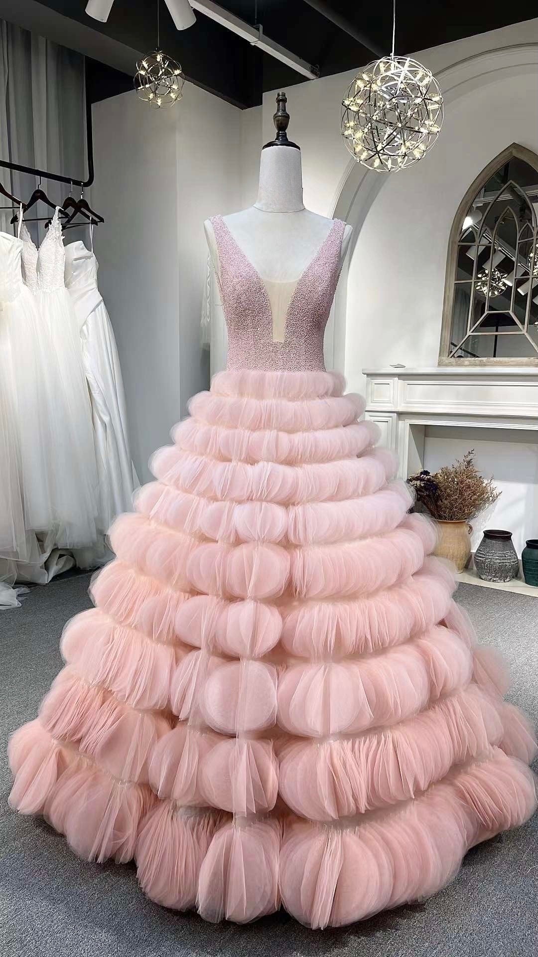 Pink Fairytale A line Custom Wedding Bridal Dress Engagement Party Prom Ball Statement Gown Princess Classic Romantic