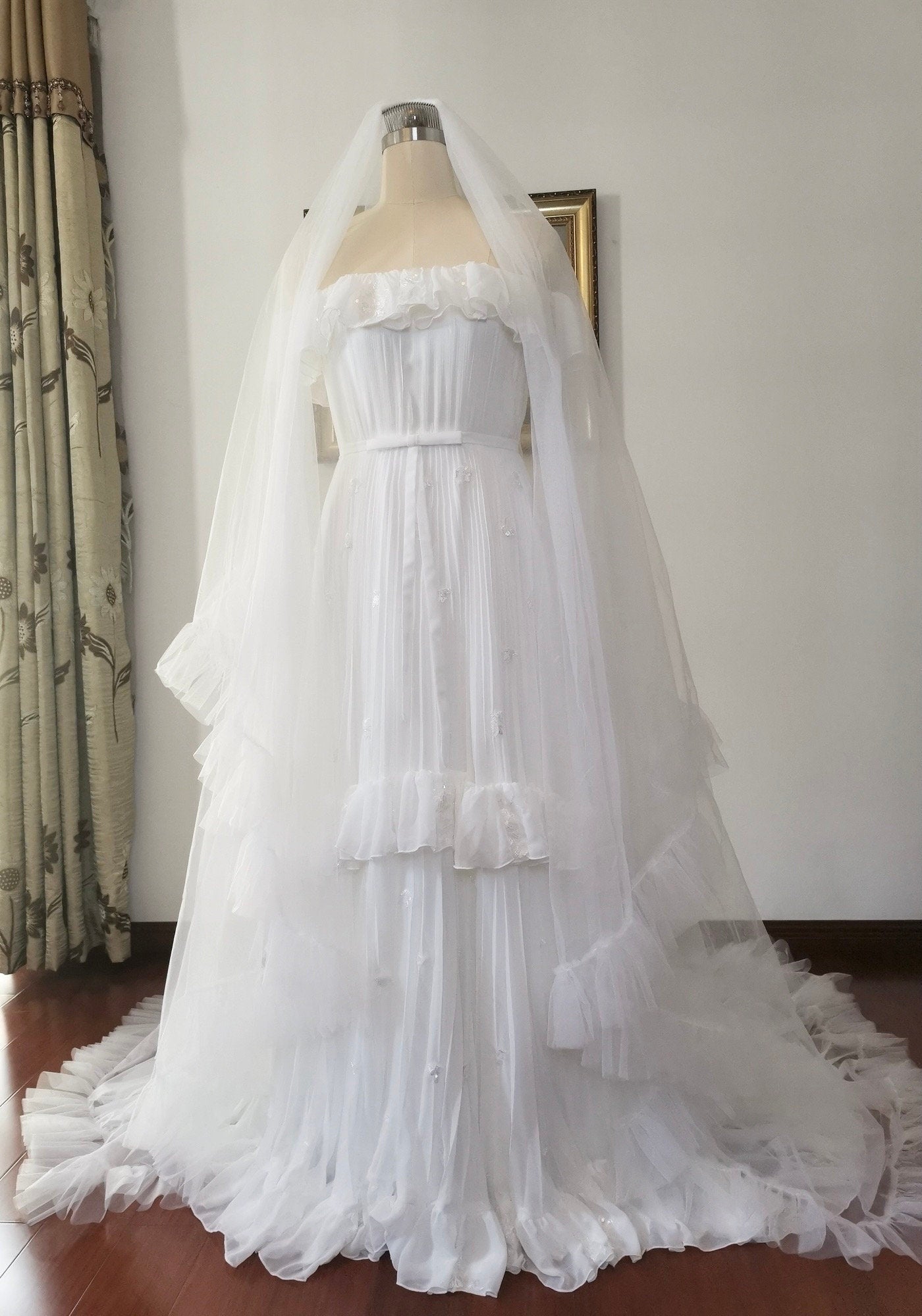 Taylor Hill Inspired Off Shoulder Lace Wedding Bridal Dress, Custom Unique A-Line Party Gown, Fairy Boho Reception Dress, Courthouse Wedding