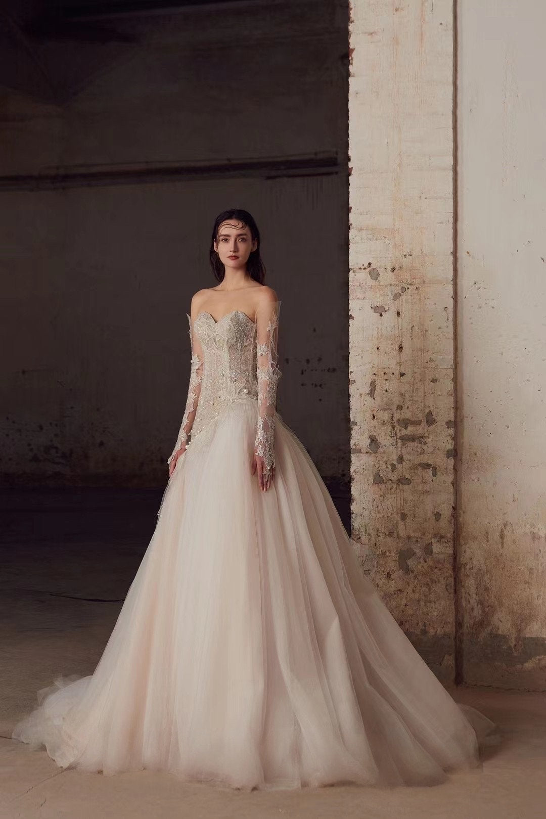 Long Sleeve Fairy Corset Mermaid Wedding Prom Dress, Custom Simple Modest Reception Elopement Dress, Unique Courthouse Civil Gown