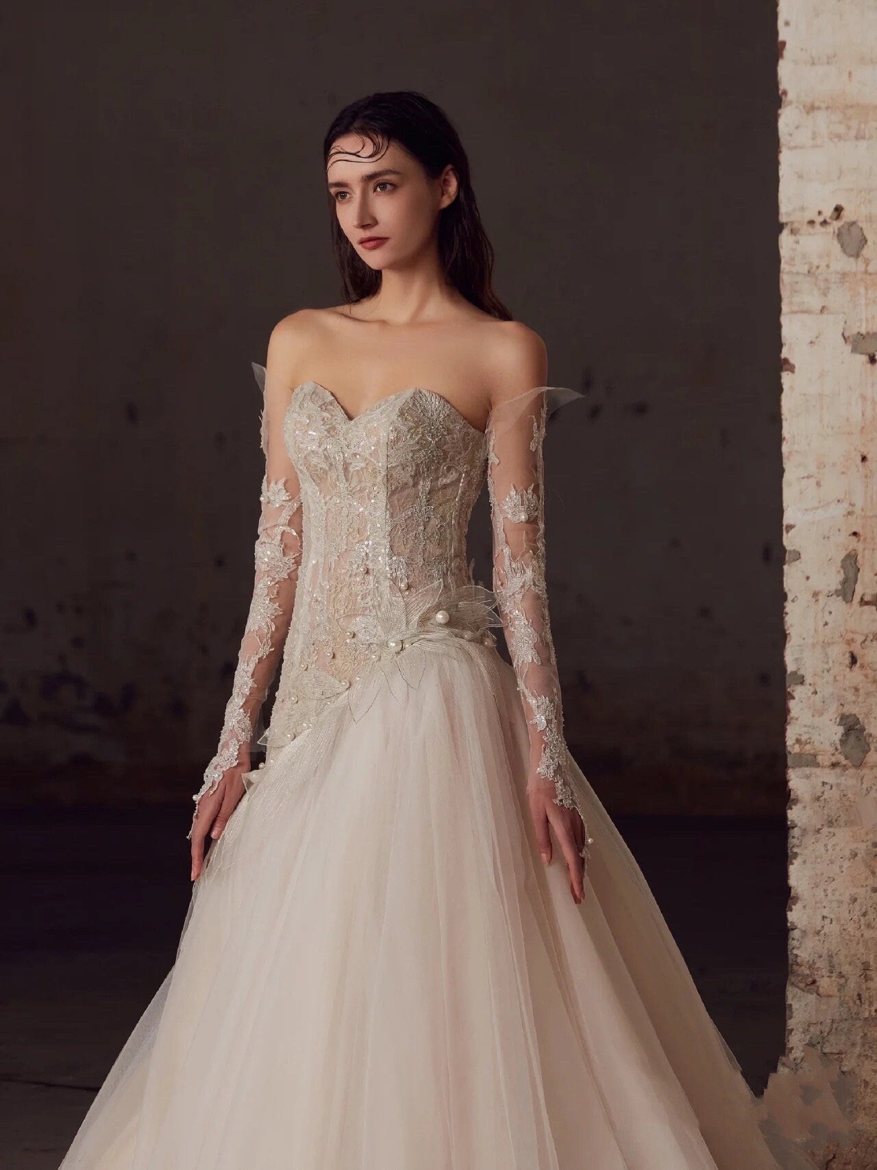 Long Sleeve Fairy Corset Mermaid Wedding Prom Dress, Custom Simple Modest Reception Elopement Dress, Unique Courthouse Civil Gown