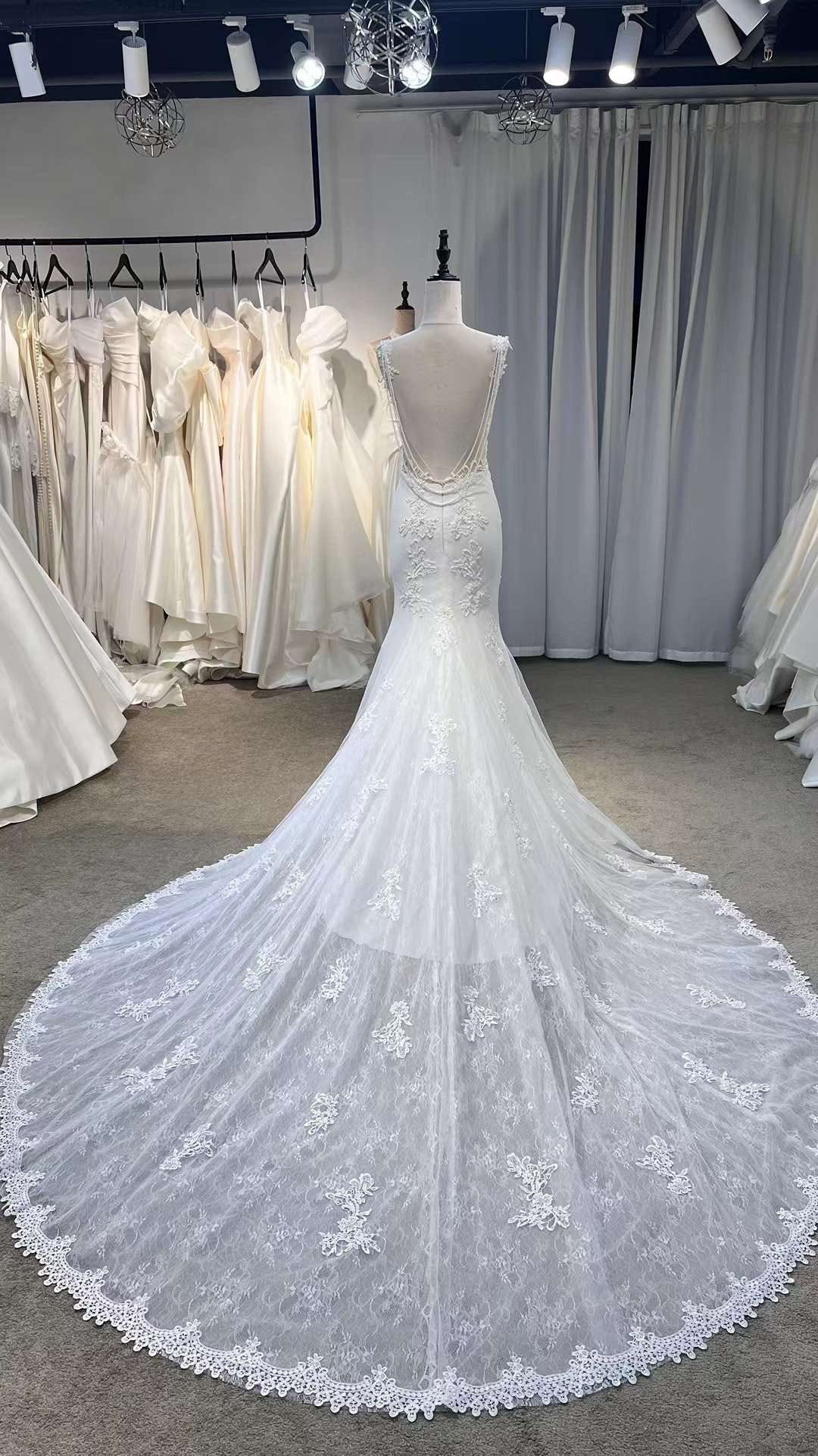 Lace Mermaid Custom Wedding Bridal Dress, Elegant Sexy Prom Party Gown Fairy Boho Princess