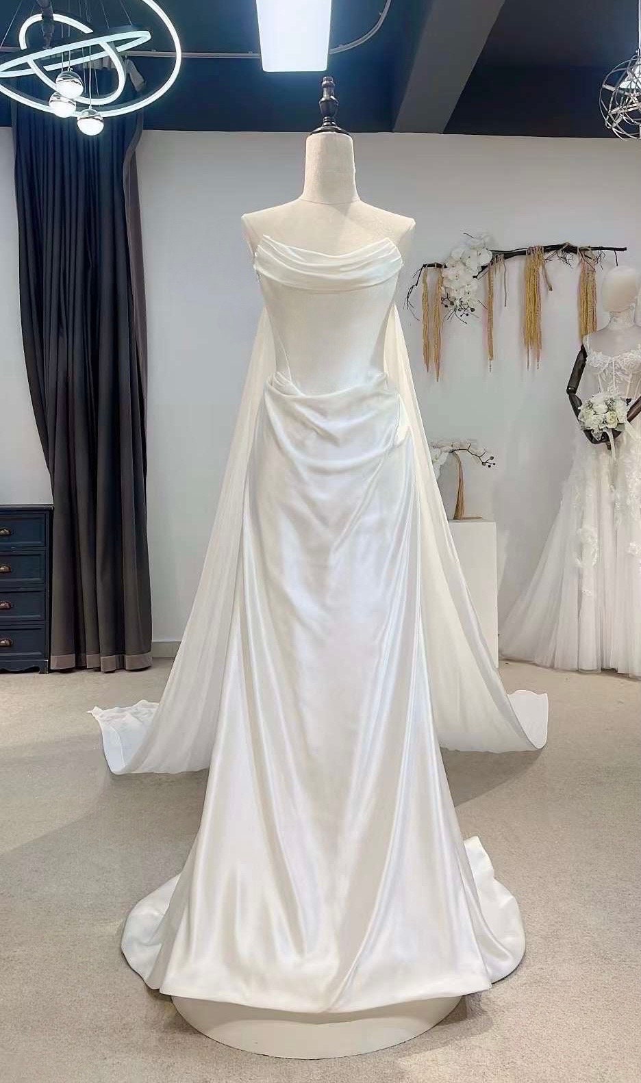 Minimalist Satin Corset Wedding Bridal Dress, Custom Simple Elegant Pr