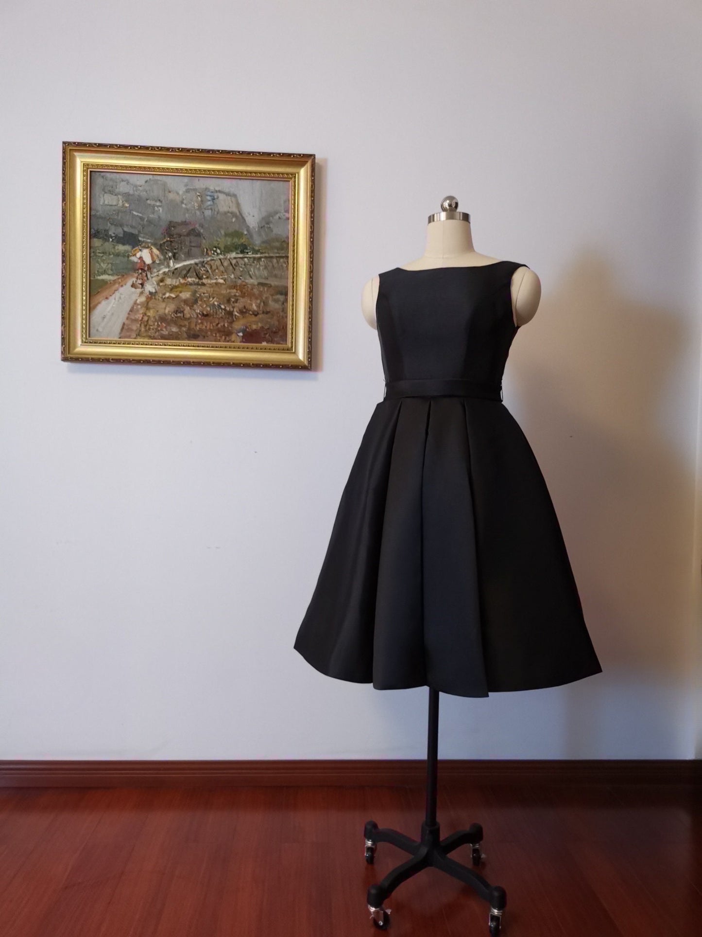 Audrey black mini dress w bow, Minimalist short satin wedding dress, Rehearsal dinner Elopement Dress, Bridal shower dress, Engagement dress