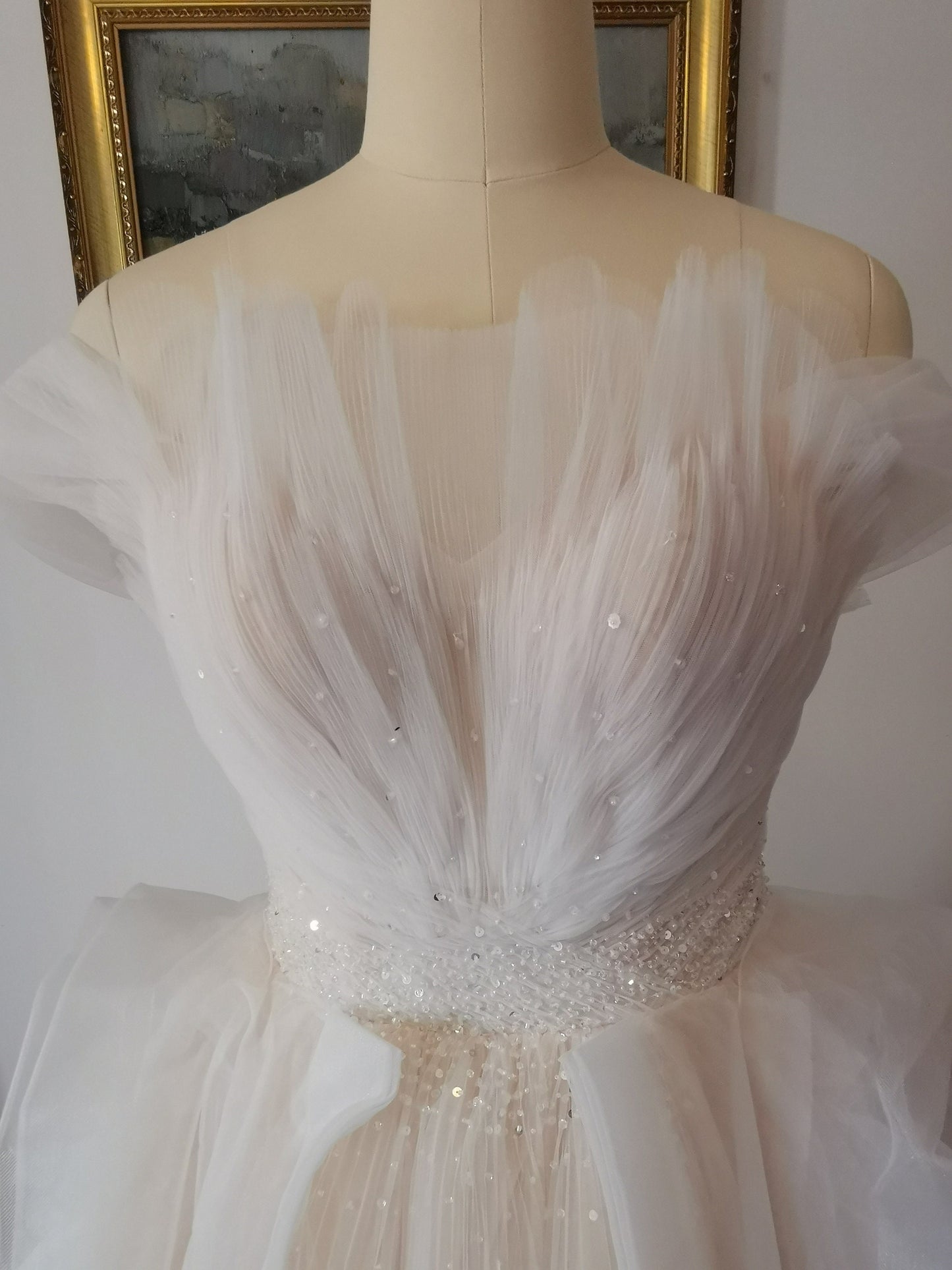 Fairy A-line Tulle Bridal Wedding Dress with detachable short sleeves, Custom Prom Party Ball Gown, Romantic Boho Lolita Princess Sweetheart
