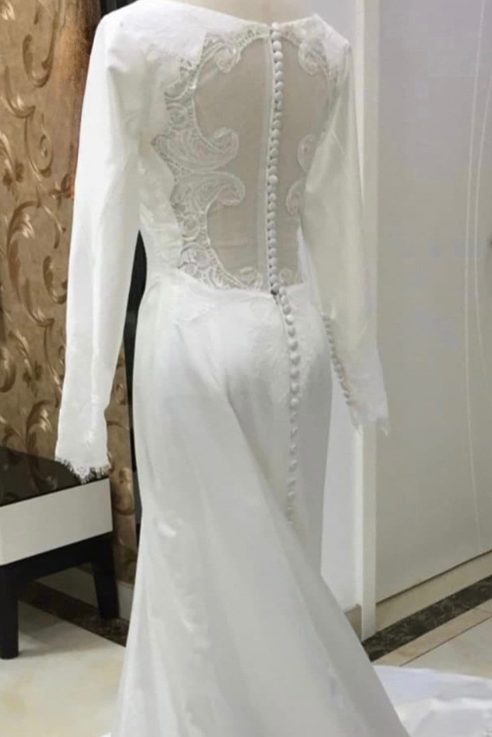 Sample dress, Custom Twilight Bella’s Ivory Satin Lace Back Wedding Bridal Dress, Minimalist Long Sleeve A-Line Elegant Party Gown