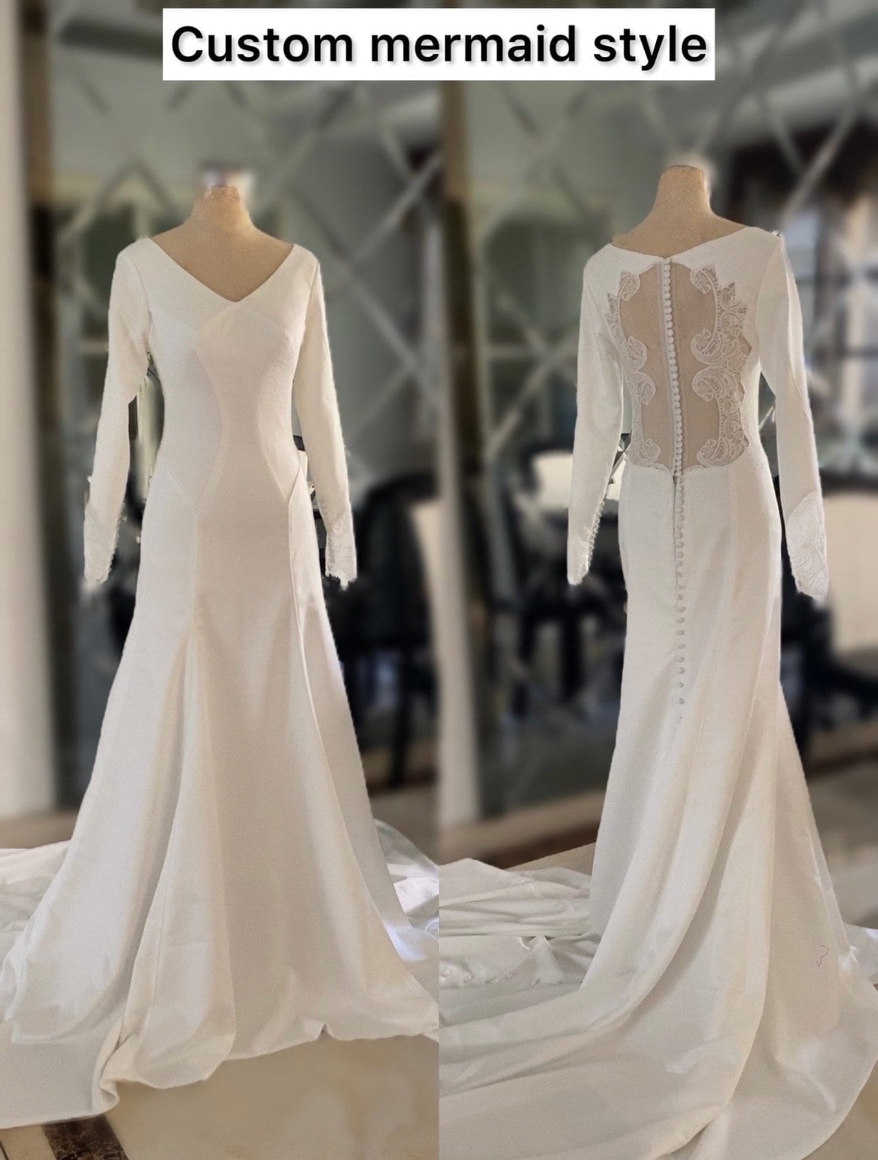 Sample dress, Custom Twilight Bella’s Ivory Satin Lace Back Wedding Bridal Dress, Minimalist Long Sleeve A-Line Elegant Party Gown