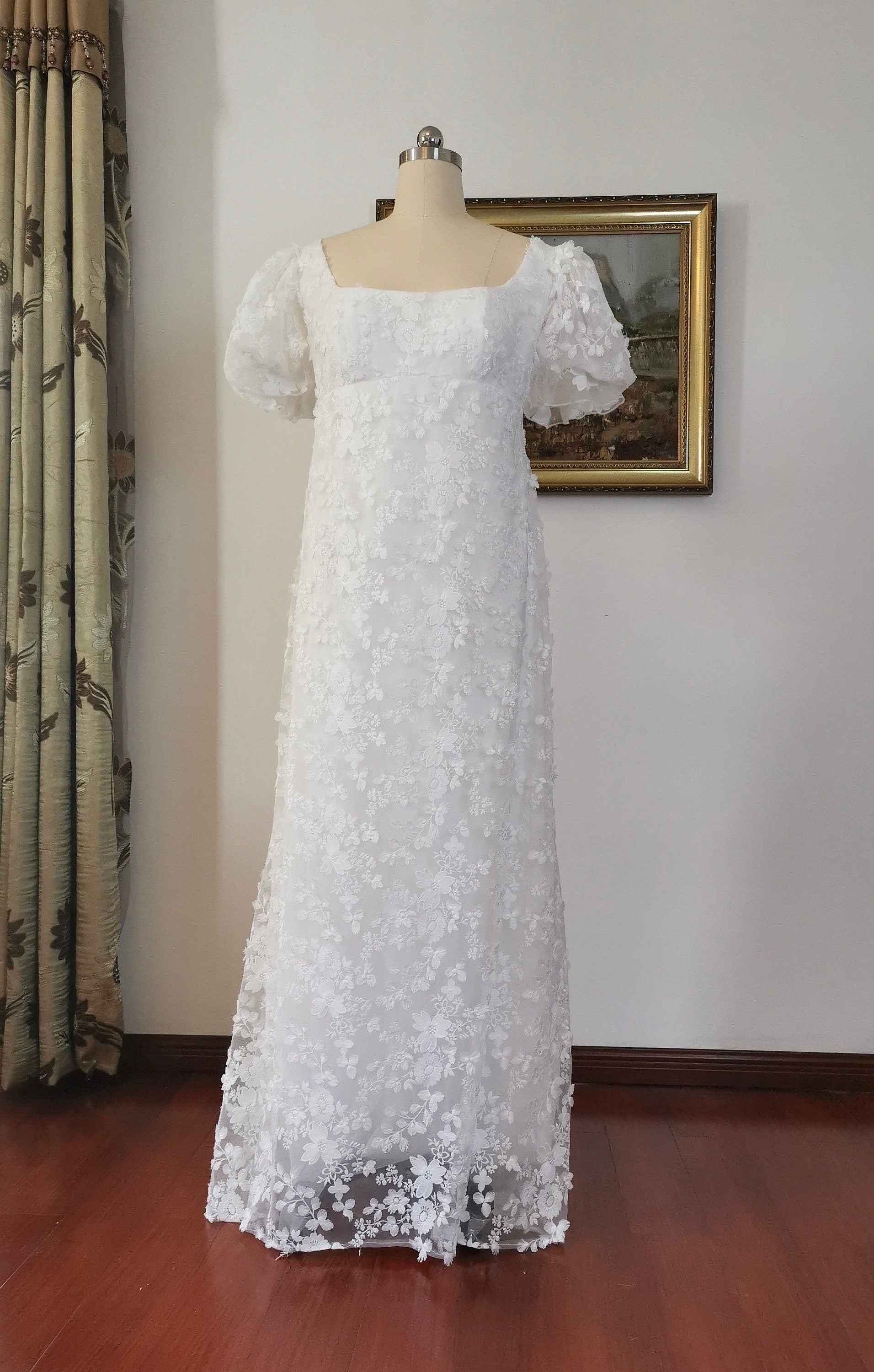 Fairy floral Bridgerton wedding dress w detachable bow, custom unique Shindig Threads Fairy floral Bridgerton wedding dress w detachable bow, custom unique Shindig Threads