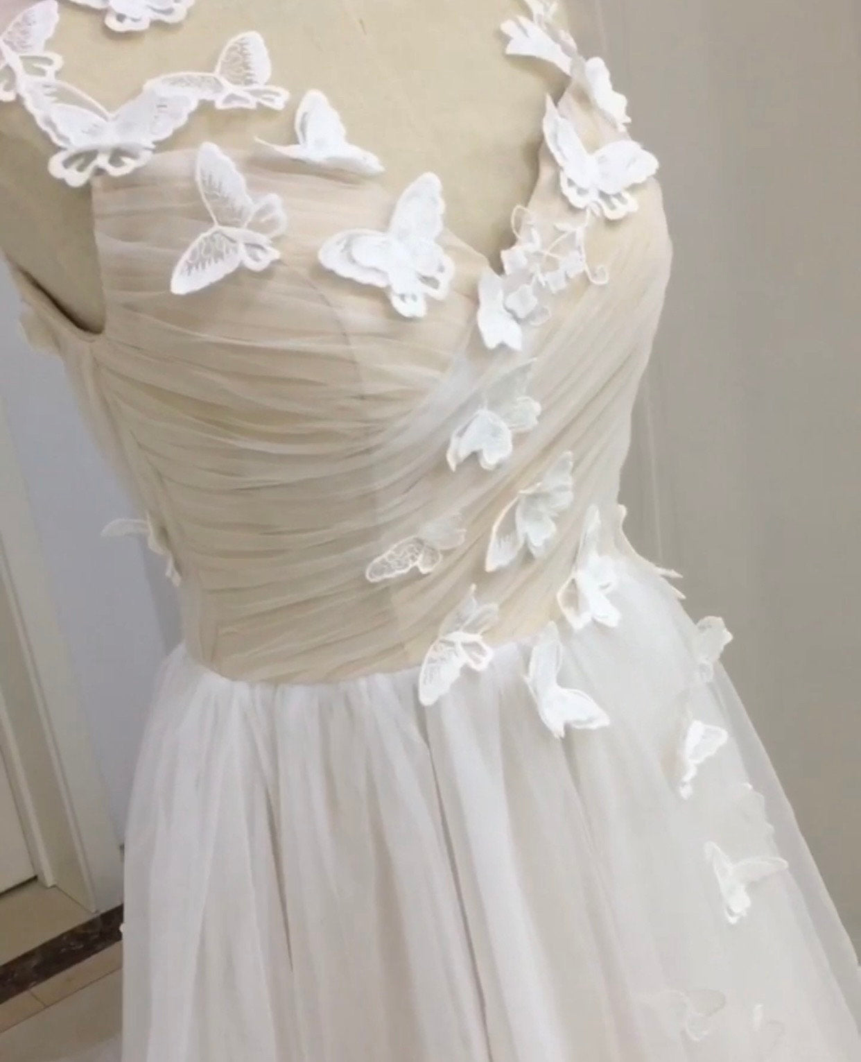 Fairy Butterfly Tulle A-line Wedding Prom Dress with Open Back, Courthouse Civil Wedding, Reception Elopement Gown
