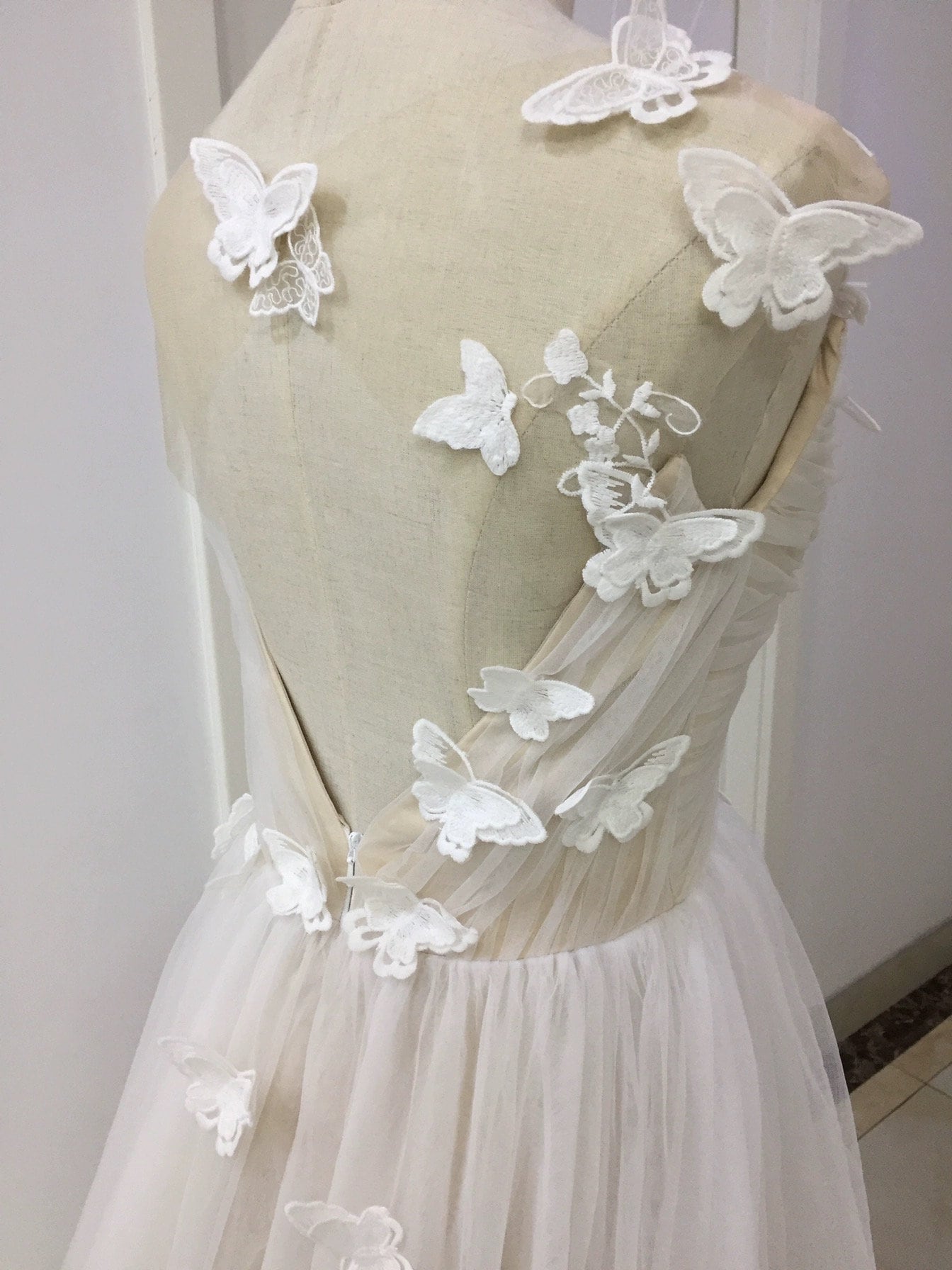 Fairy Butterfly Tulle A-line Wedding Prom Dress with Open Back, Courthouse Civil Wedding, Reception Elopement Gown