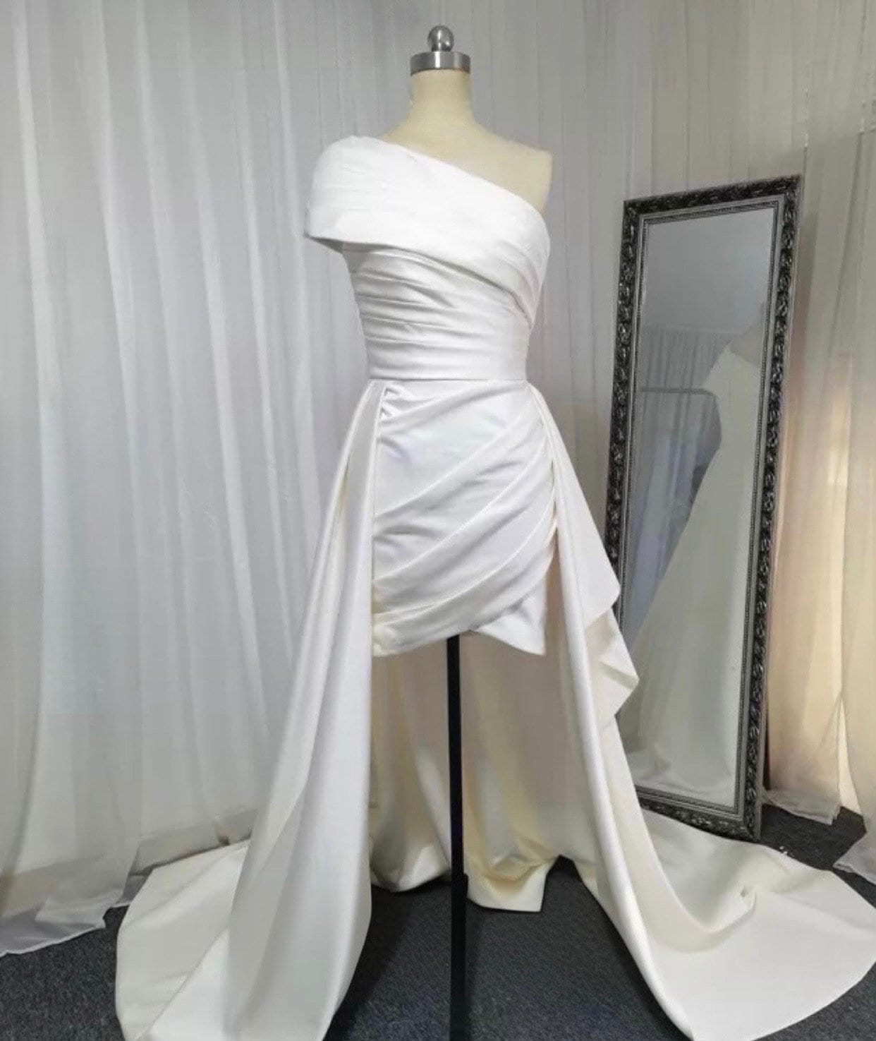 Minimalist satin short wedding dresses, Courthouse Civil Wedding, Rehearsal dinner dress, Elopement Bridal shower dress, Engagement dress