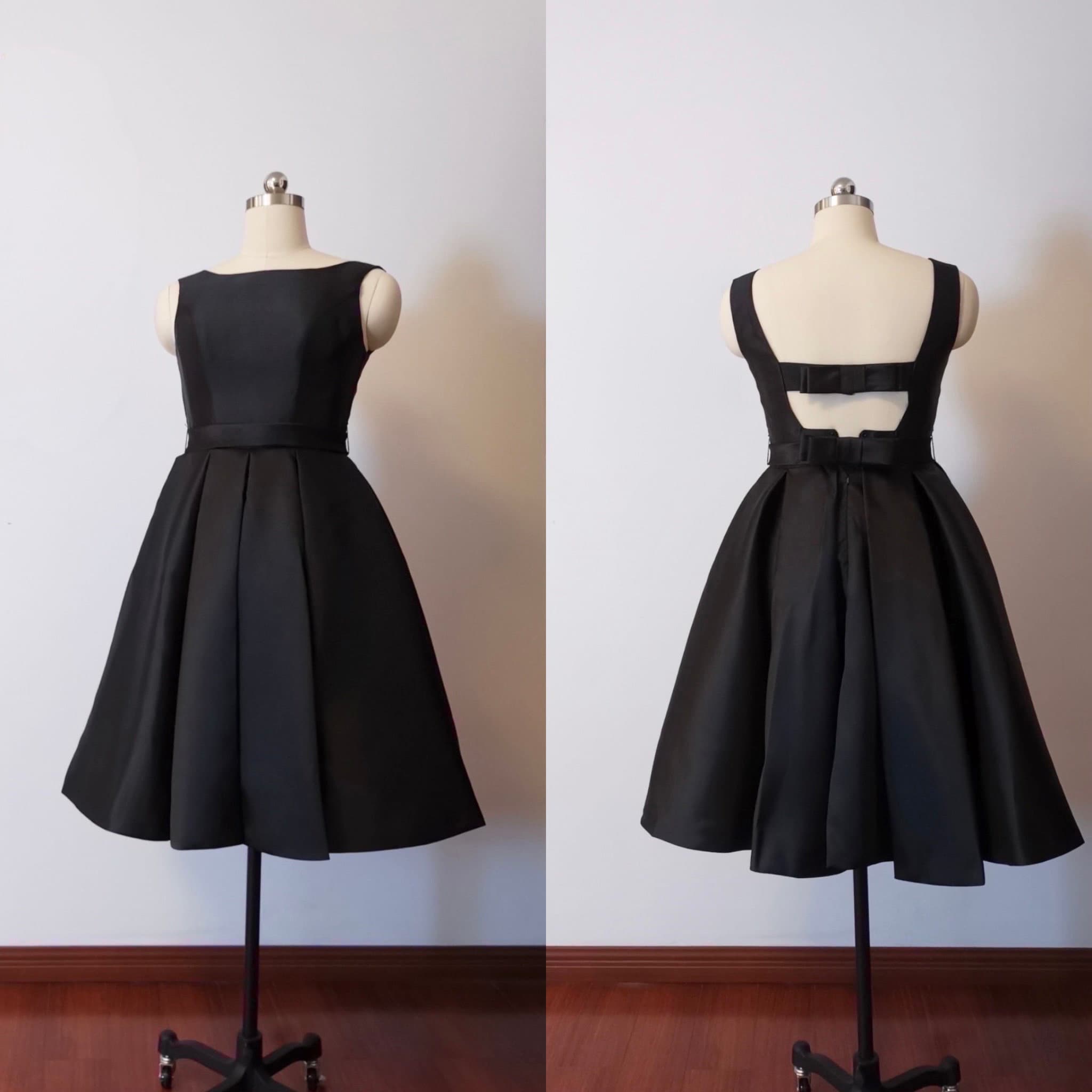 Audrey black mini dress w bow, Minimalist short satin wedding dress, R –  Shindig Threads