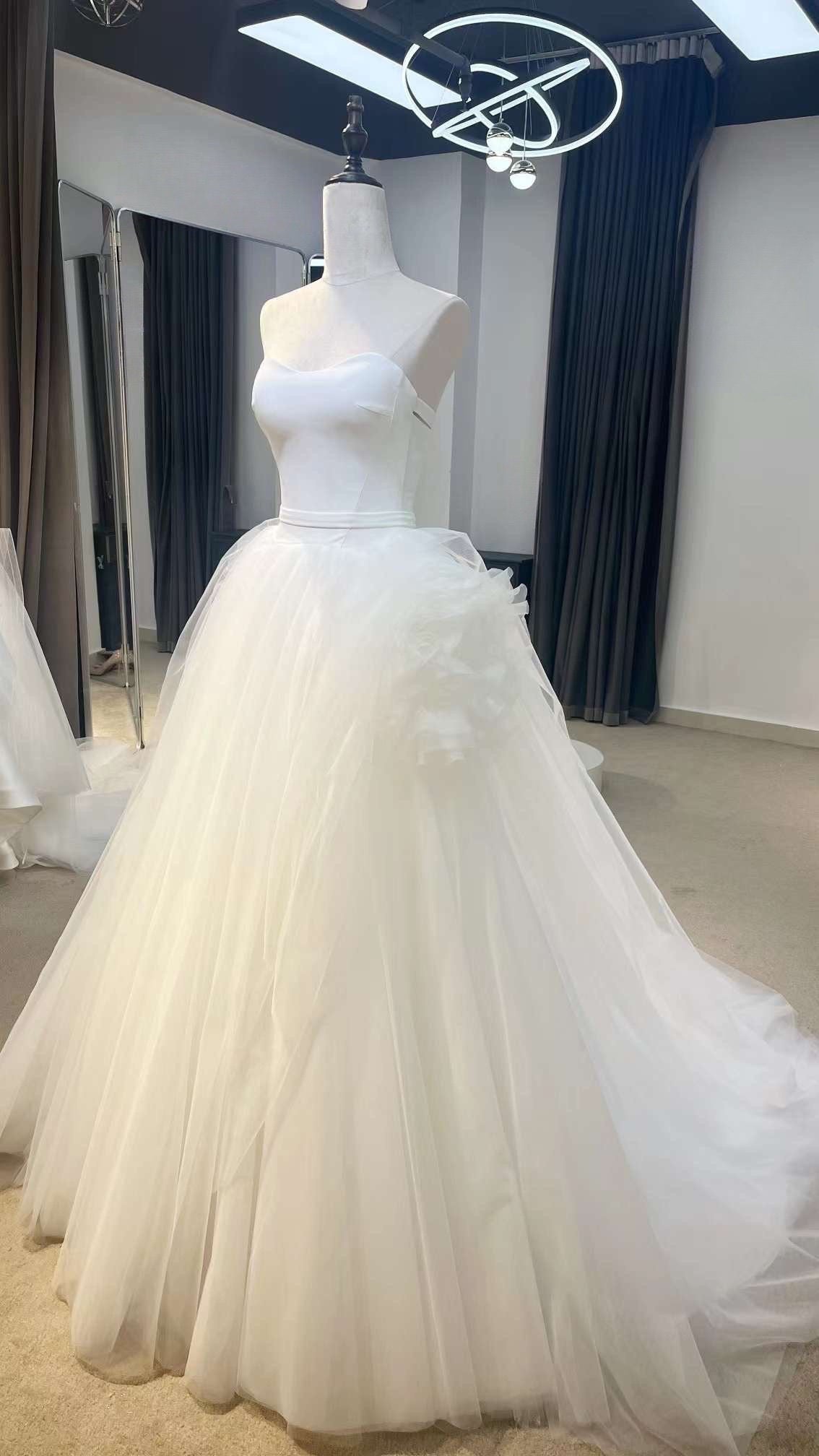 Fairy A-line Satin Tulle Wedding Ballgown, Custom Romentic Princess Unique Reception Elopement Dress for Minimalist Courthouse Civil Wedding