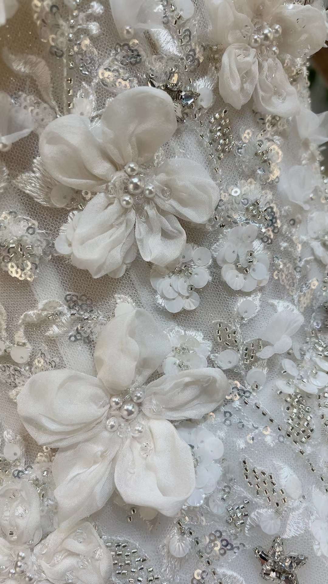 Fairytale 3D Floral Short Sleeve Wedding Princess Ball Gown, Custom Luxury Unique Bridal Dress