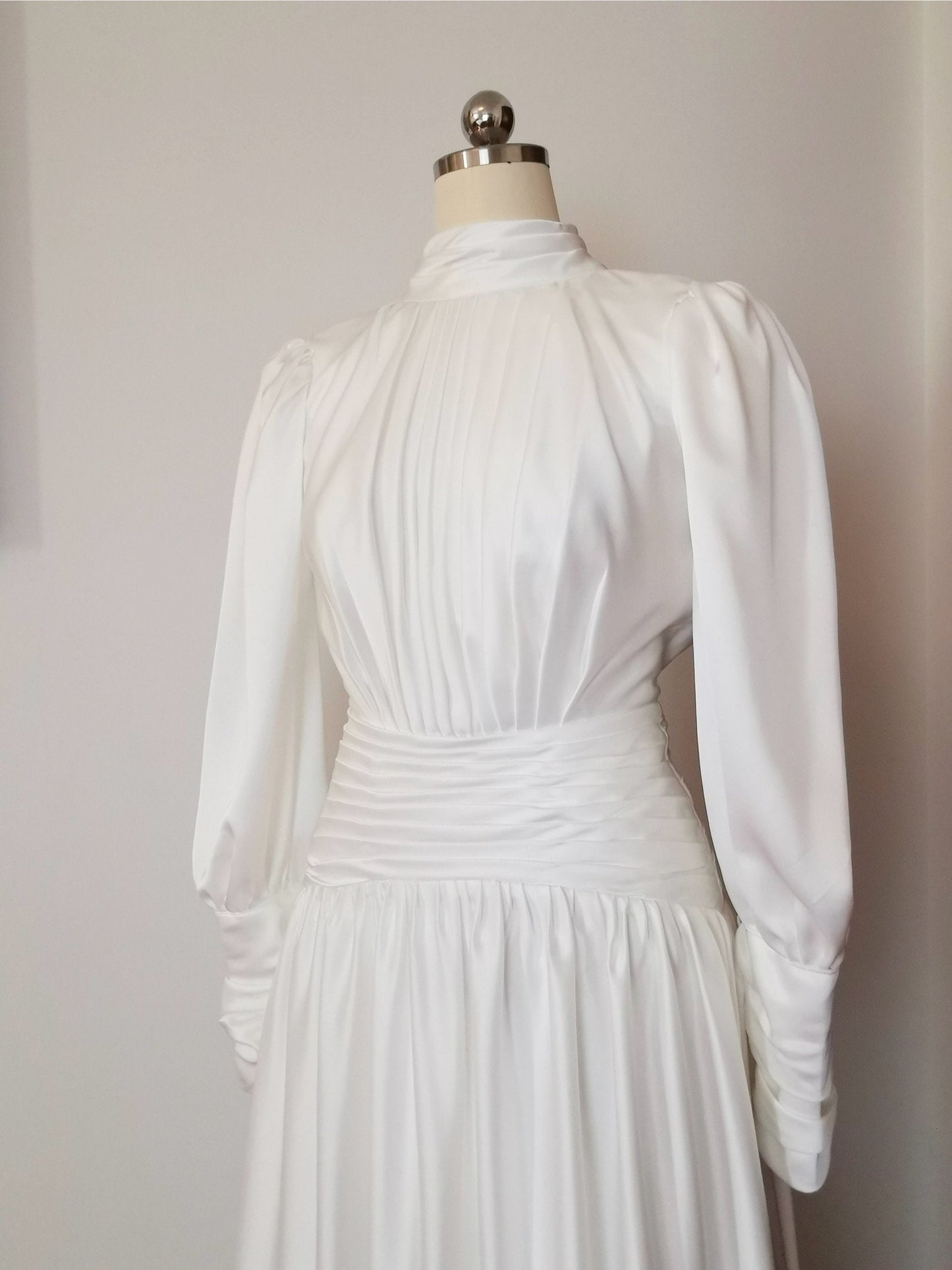 Minimalist long sleeve simple silk satin wedding prom dress, Courthouse civil reception dress, Casual rehearsal modest elopement gown