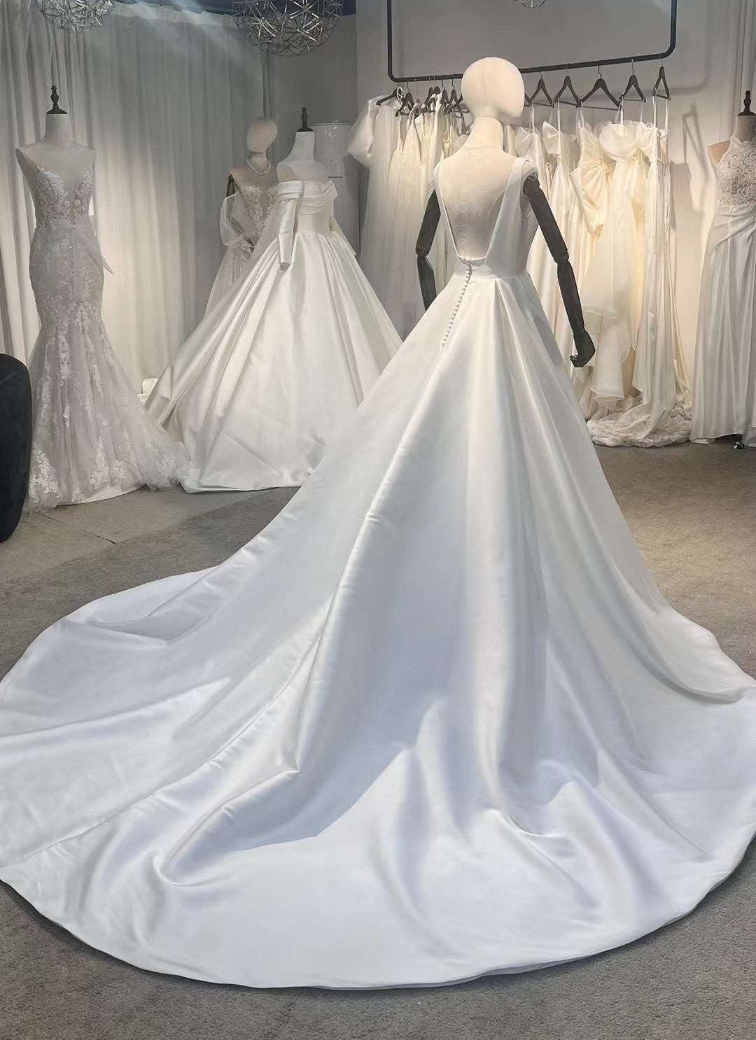 Minimalist simple satin corset wedding bridal dress with open back, unique custom modest classic ball gown, Courthouse civil wedding