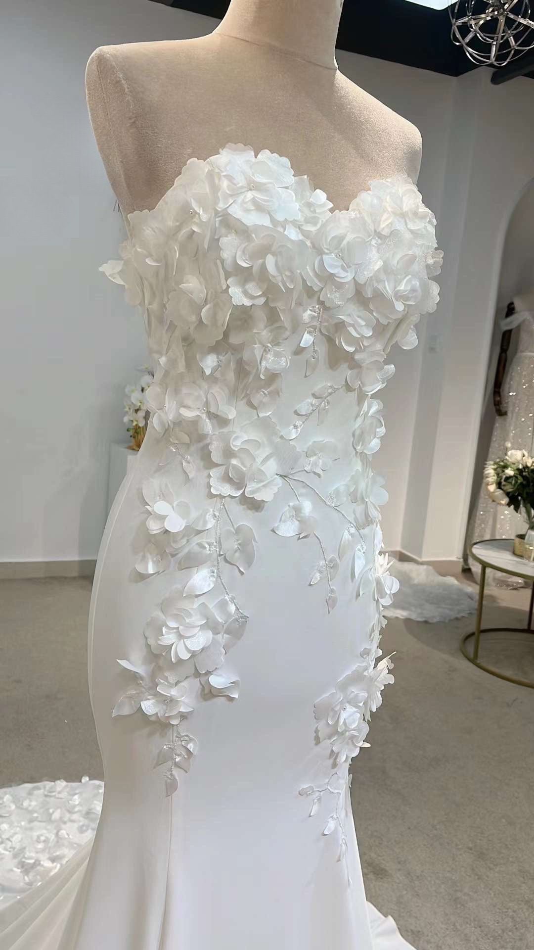 Detached Long Sleeve Off shoulder Satin Mermaid Wedding Bridal Dress, Unique Custom Reception Elopement Gown for Courthouse Civil Wedding