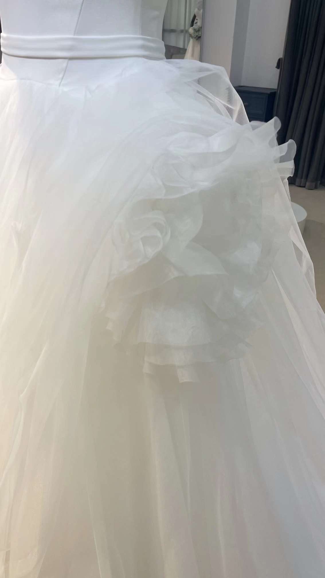 Fairy A-line Satin Tulle Wedding Ballgown, Custom Romentic Princess Unique Reception Elopement Dress for Minimalist Courthouse Civil Wedding