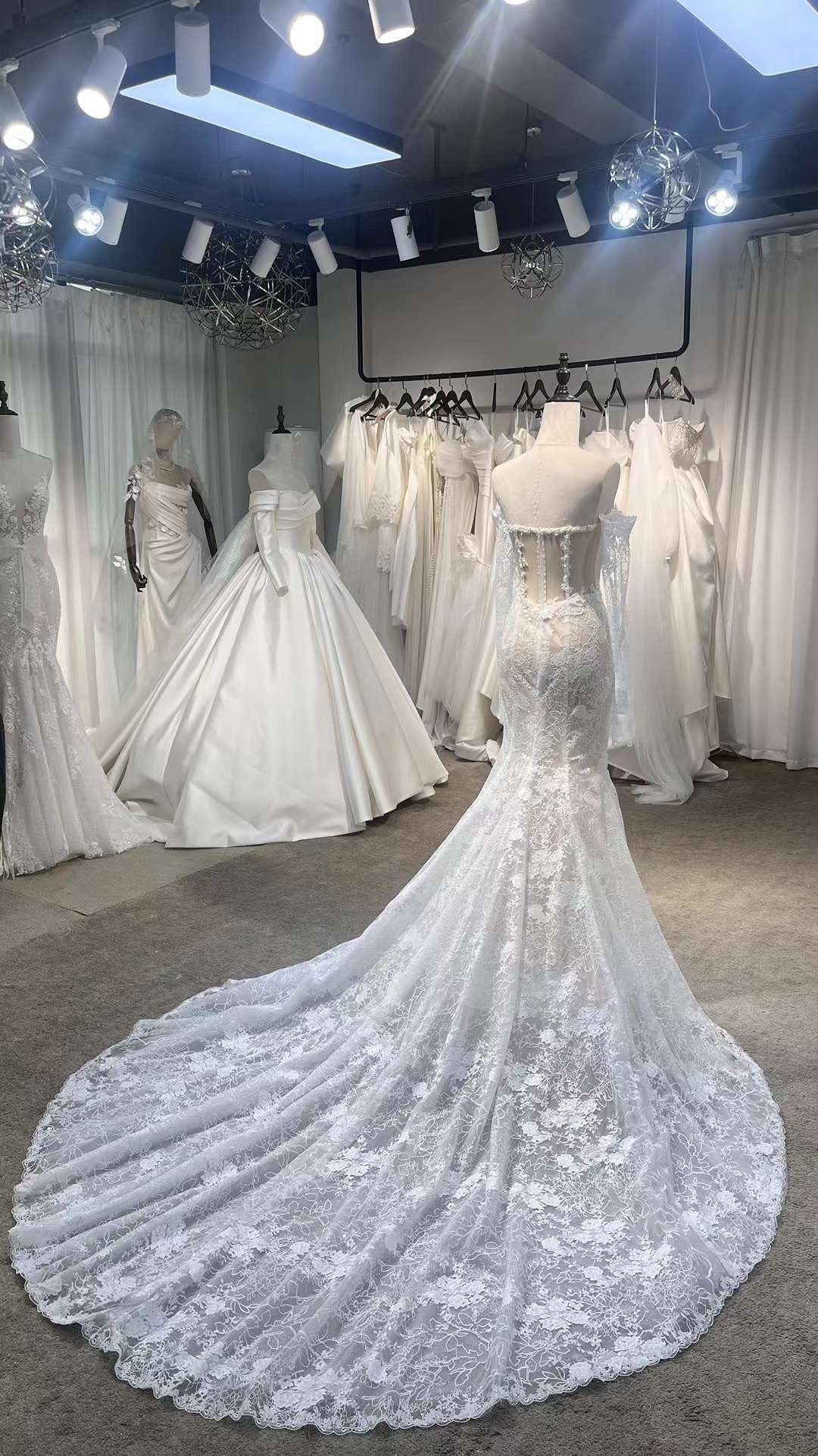 Fairy Off the Shoulder Long Sleeve Lace Corset Mermaid Wedding Dress, Unique Custom Reception Elopement Dress for Courthouse Civil Wedding