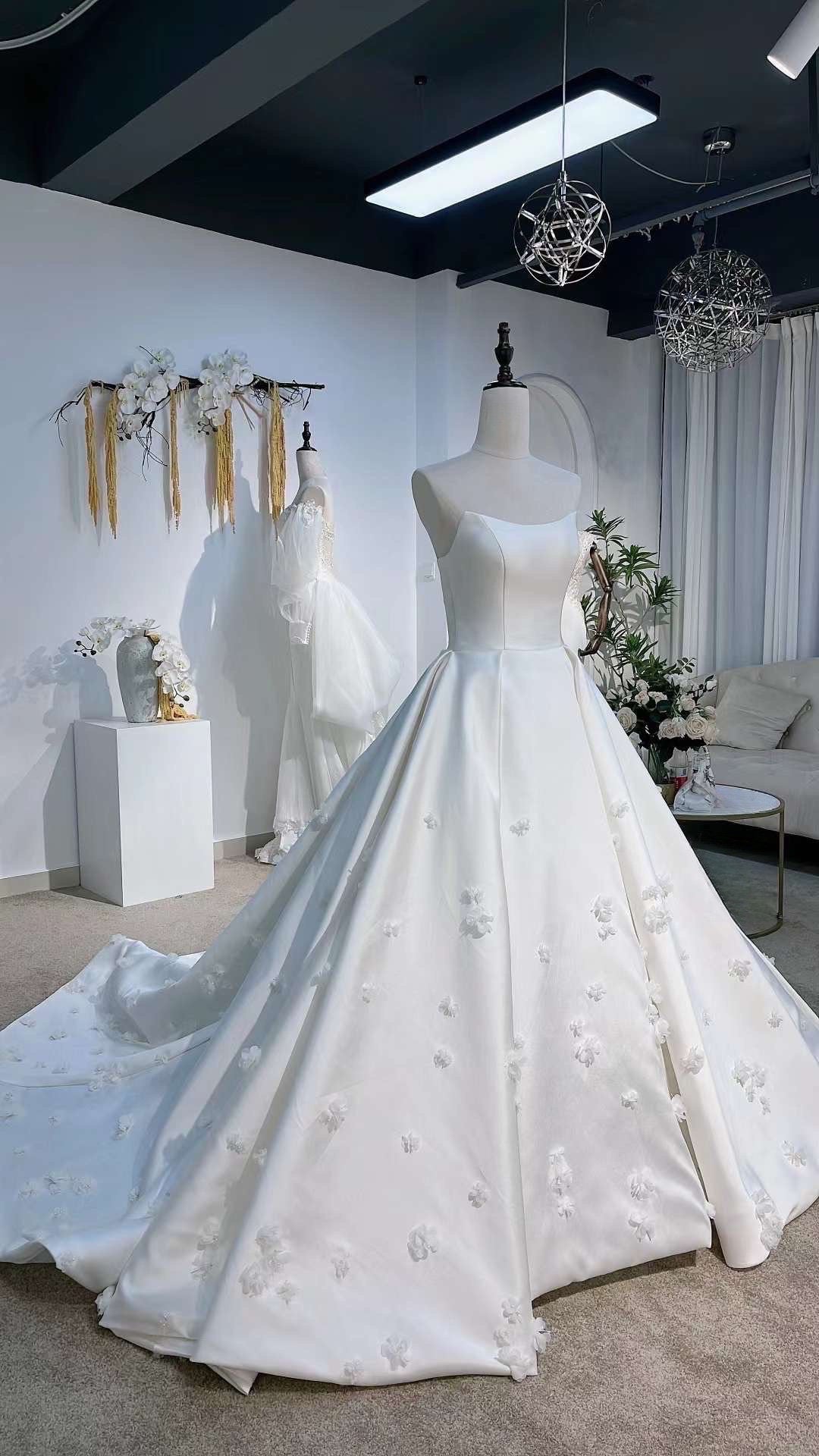 Minimalist Satin Corset Wedding Bridal Dress w 3D Flower, Custom Simpl Shindig Threads Minimalist Satin Corset Wedding Bridal Dress w 3D Flower, Custom Simpl Shindig Threads