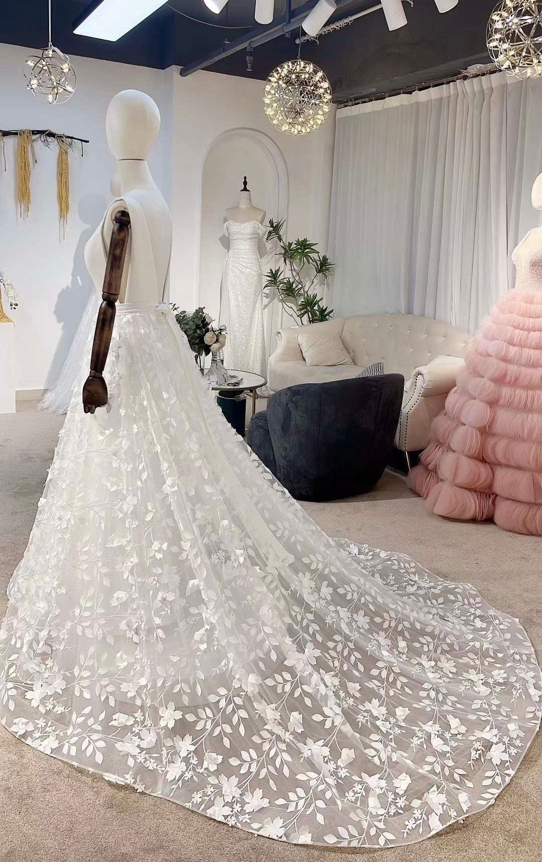 Fairy v-neck floral a-line wedding dress, custom unique boho romantic gown, courthouse civil wedding reception elopement dress for bride